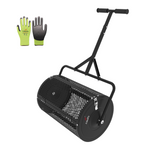 24 Inch Compost Spreader, Lawn and Garden Peat Moss Roller with Side Latches, 24-31.1" Height Adjustable Handle, Galvanized Metal Mesh Basket for Spreading Topsoil, Manure, Mulch, Black