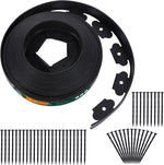No Dig Durable Garden Landscape Edging Kit, Black Plastic Lawn Border with 48 pcs Anchoring Spikes for Landscaping, Flower Gardens, Lawn (40FT+ 48pcs Anchoring Spikes)