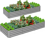 TRAMULL 2 Pack 8x3x1ft Metal Galvanized Raised Garden Bed for Vegetables Flowers Ground Planter Box (Gray)