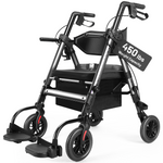 AKOASM Heavy Duty Rollator Walker for Seniors with seat, Foldable 2-in-1 Rolling Walkers Wheelchair Combo for Adult , All Terrain Wheels, Adjustable Transport Chair with Brake, 450 lb. Weight Capacity