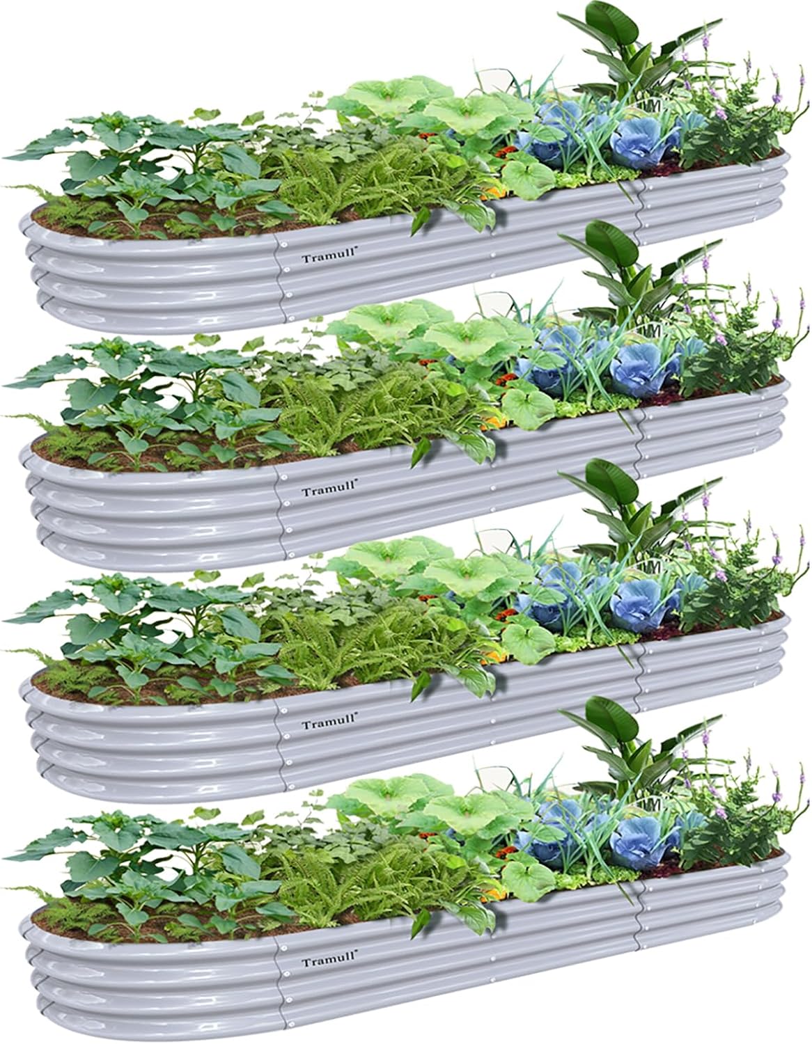 Bundle of 4 | 12" Tall 12x2ft Oval Metal Raised Garden Beds