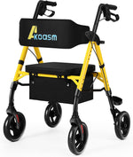 Lightweight Foldable Rollator Walkers for Seniors with Seat - Adult Rolling Walker with Seat and Brakes, 300 lb Capacity, All Terrain 8" Big Roller Wheels, Adjustable Handles and Seat Height, Yellow