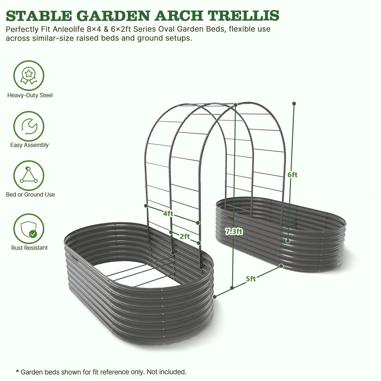 Trellis System, Garden Arch Trellis for Raised Garden Beds, Heavy Duty Metal Archway Trellis Tunnel, Bed-Mount & Ground Install, Modular Support for Cucumbers, Beans, Gourds & Squash