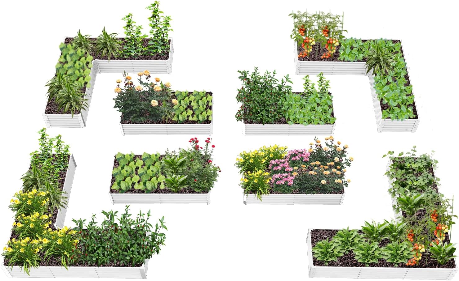 8-Pack 8X4X1.5ft & 74x74x18 in Deep Root Galvanized Raised Garden Beds Outdoor - Tramull Metal Raised Garden Beds - Durable, Modular, Quality Galvanized Steel Garden Beds