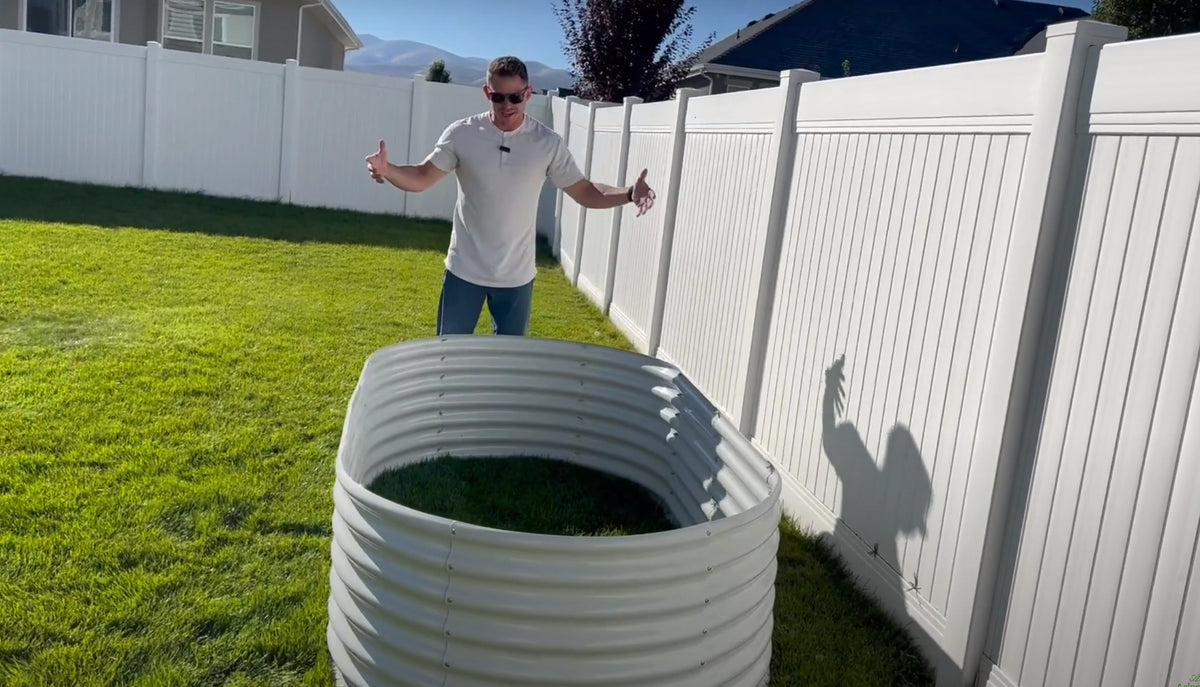 8X4X2ft Galvanized Raised Garden Bed, Oval Above Ground Modular Metal Outdoor Planter Boxes(Antique White) - Tramull Metal Raised Garden Beds - Durable, Modular, Quality Galvanized Steel Garden Beds