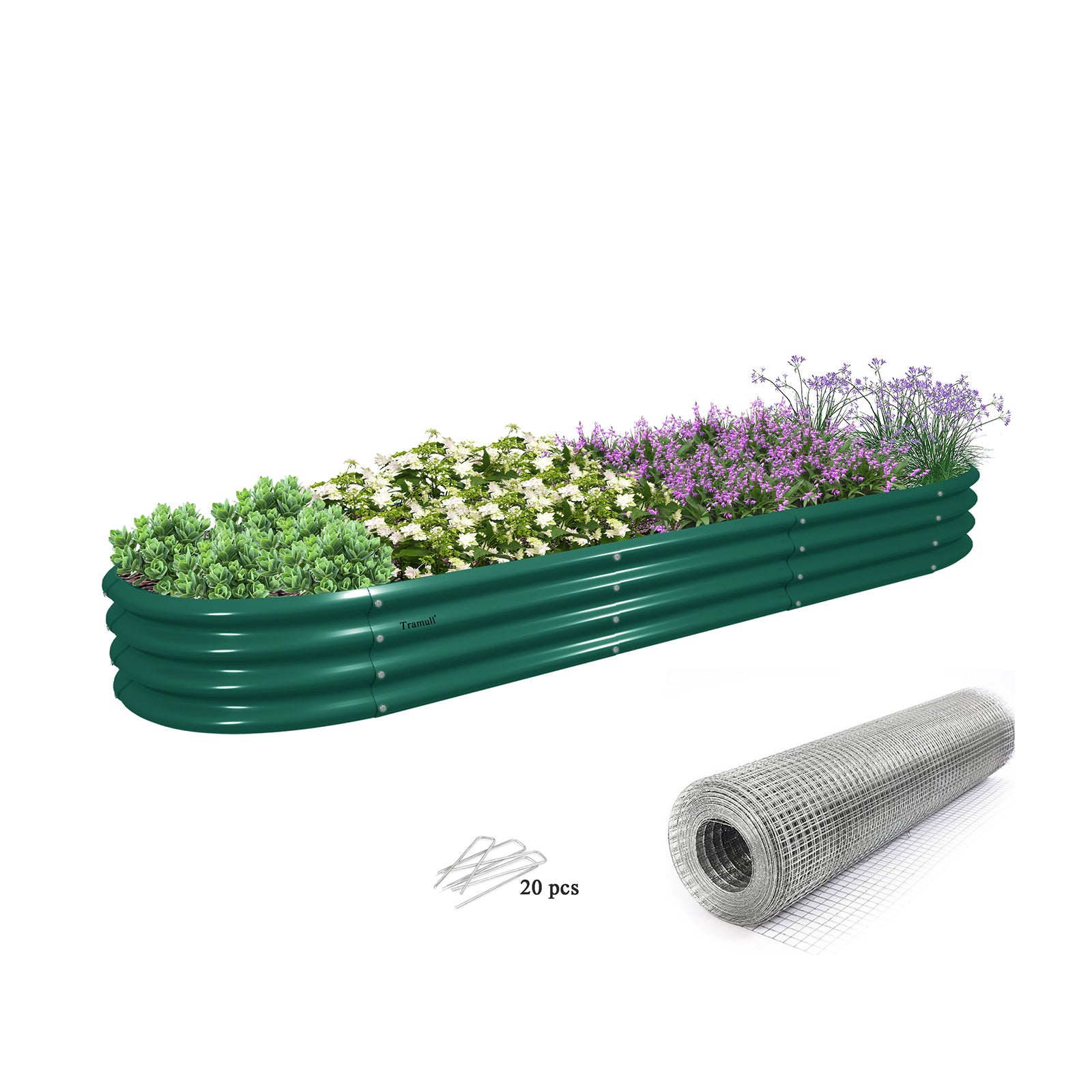 12x2x1ft Oval Galvanized Metal Raised Garden Beds with Gopher Wire Mes