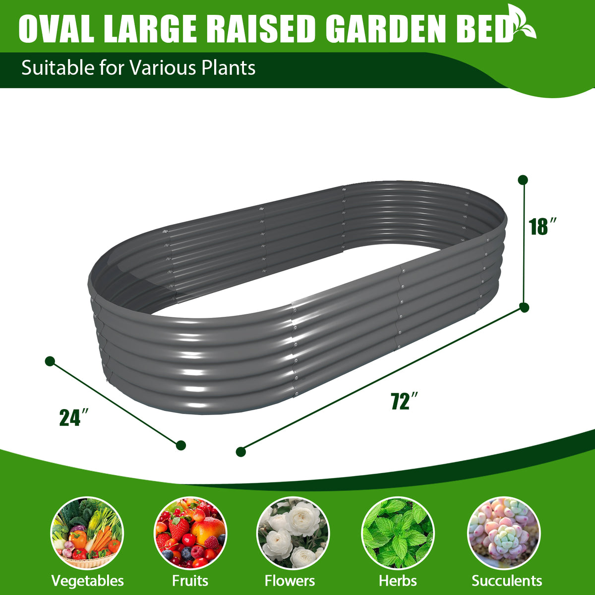 TRAMULL 6X2X1.5 ft Galvanized Raised Garden Beds Outdoor, Oval Round Metal Planter Box (Quartz Grey) - Tramull Metal Raised Garden Beds - Durable, Modular, Quality Galvanized Steel Garden Beds