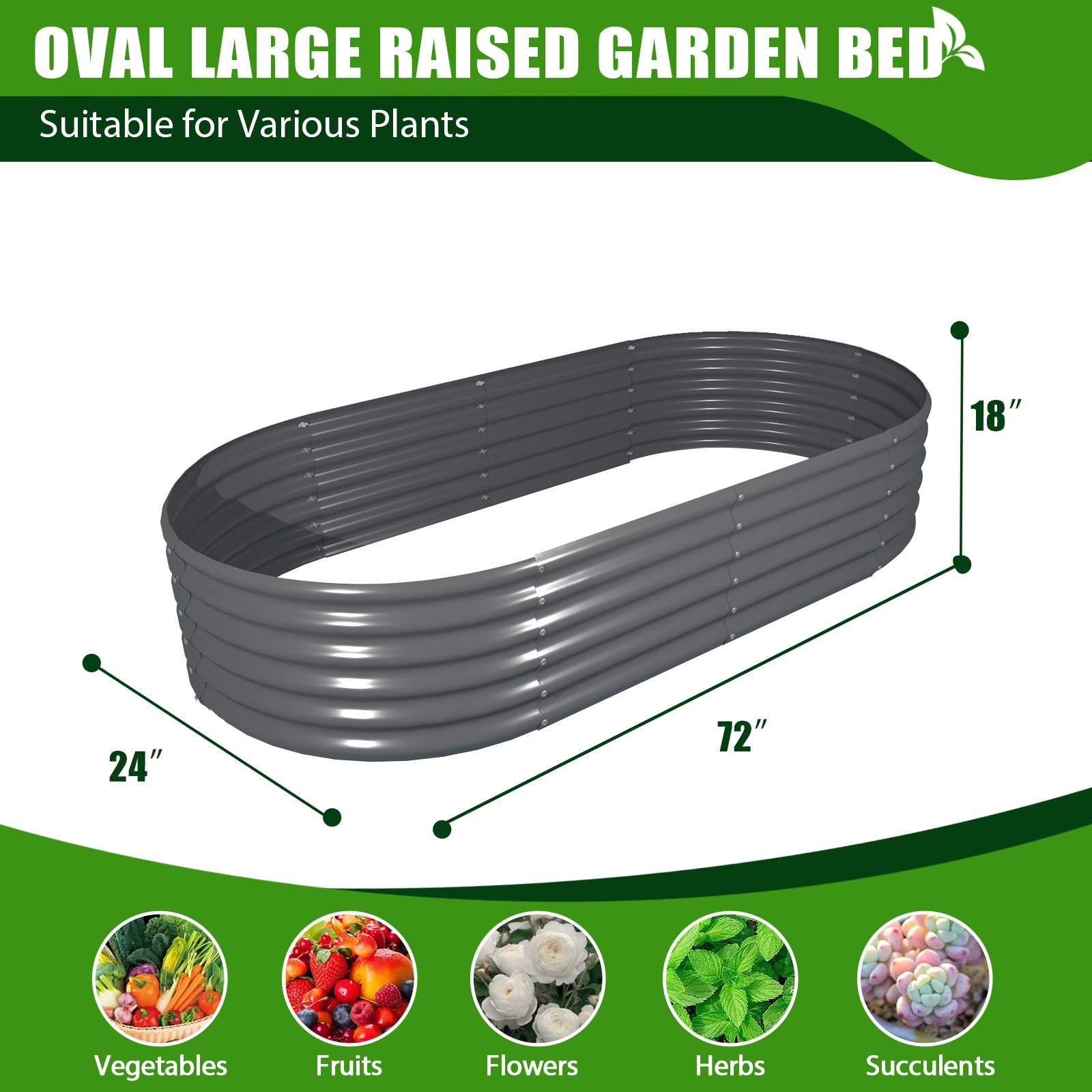 TRAMULL 6X2X1.5 ft Galvanized Raised Garden Beds Outdoor, Oval Round Metal Planter Box (Quartz Grey) - Tramull Metal Raised Garden Beds - Durable, Modular, Quality Galvanized Steel Garden Beds