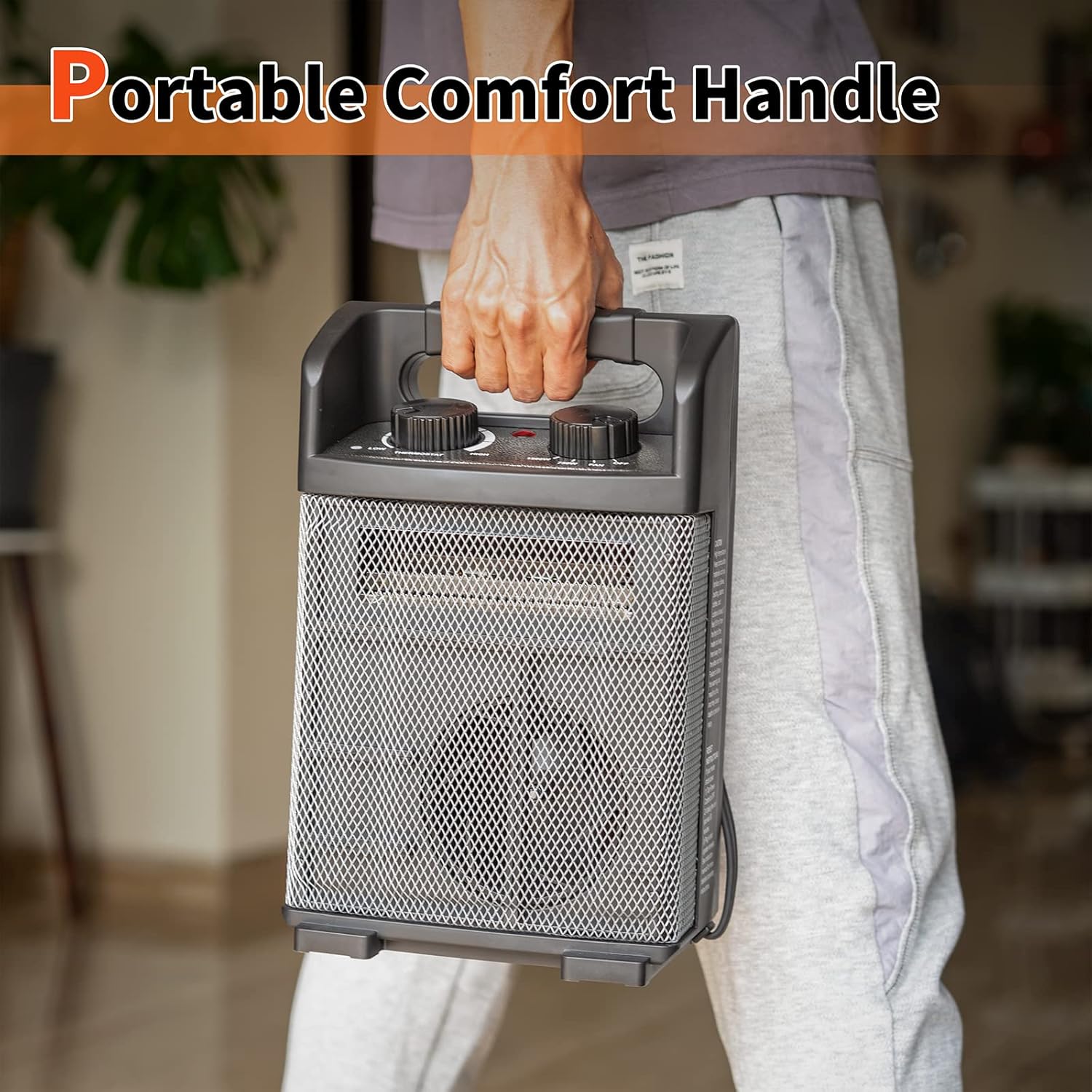 1500W Electric Utility Space Heater BTU 5120 with Thermostat Control, Two Power Setting, Fan Only Option, Built-in Carrying Handle, Tip-Over Switch, Cool Touch, UL Safety (kilowatts, 1.5)