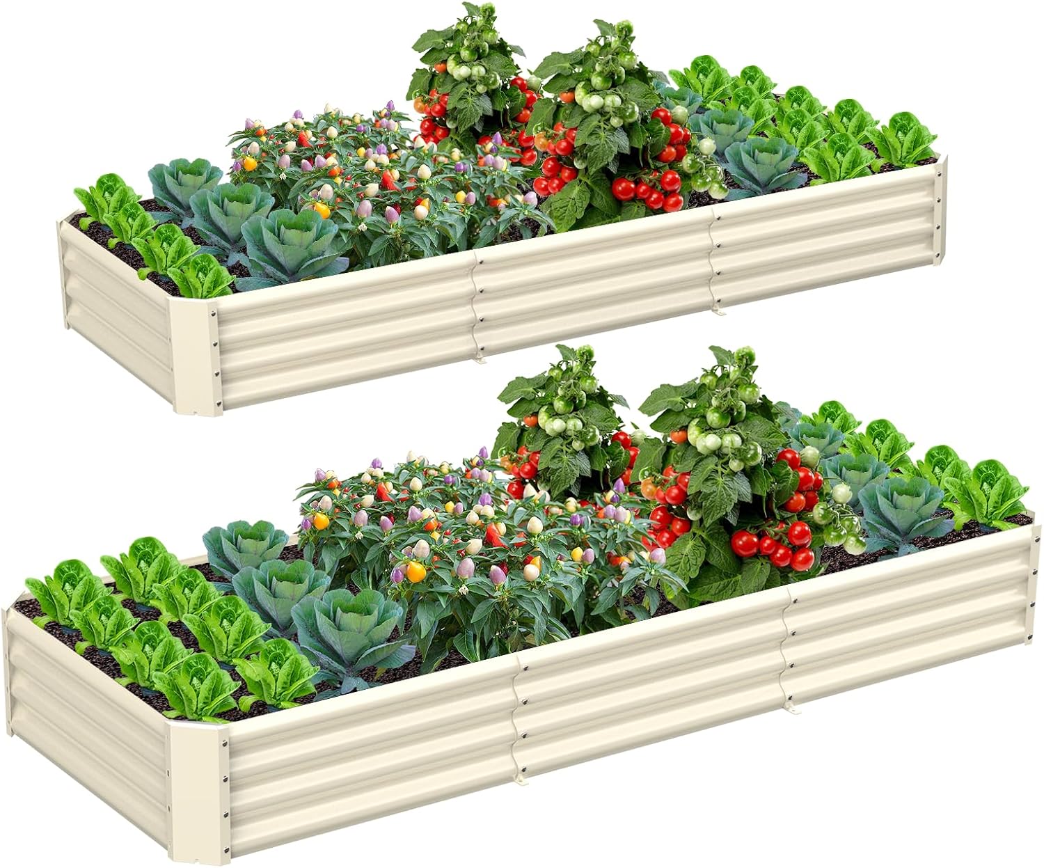 TRAMULL 2 Pack 8x3x1ft Metal Galvanized Raised Garden Bed for Vegetables Flowers Ground Planter Box (Gray)