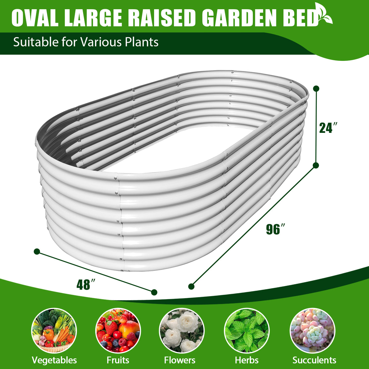 8X4X2ft Galvanized Raised Garden Bed, Oval Above Ground Modular Metal Outdoor Planter Boxes(Antique White) - Tramull Metal Raised Garden Beds - Durable, Modular, Quality Galvanized Steel Garden Beds