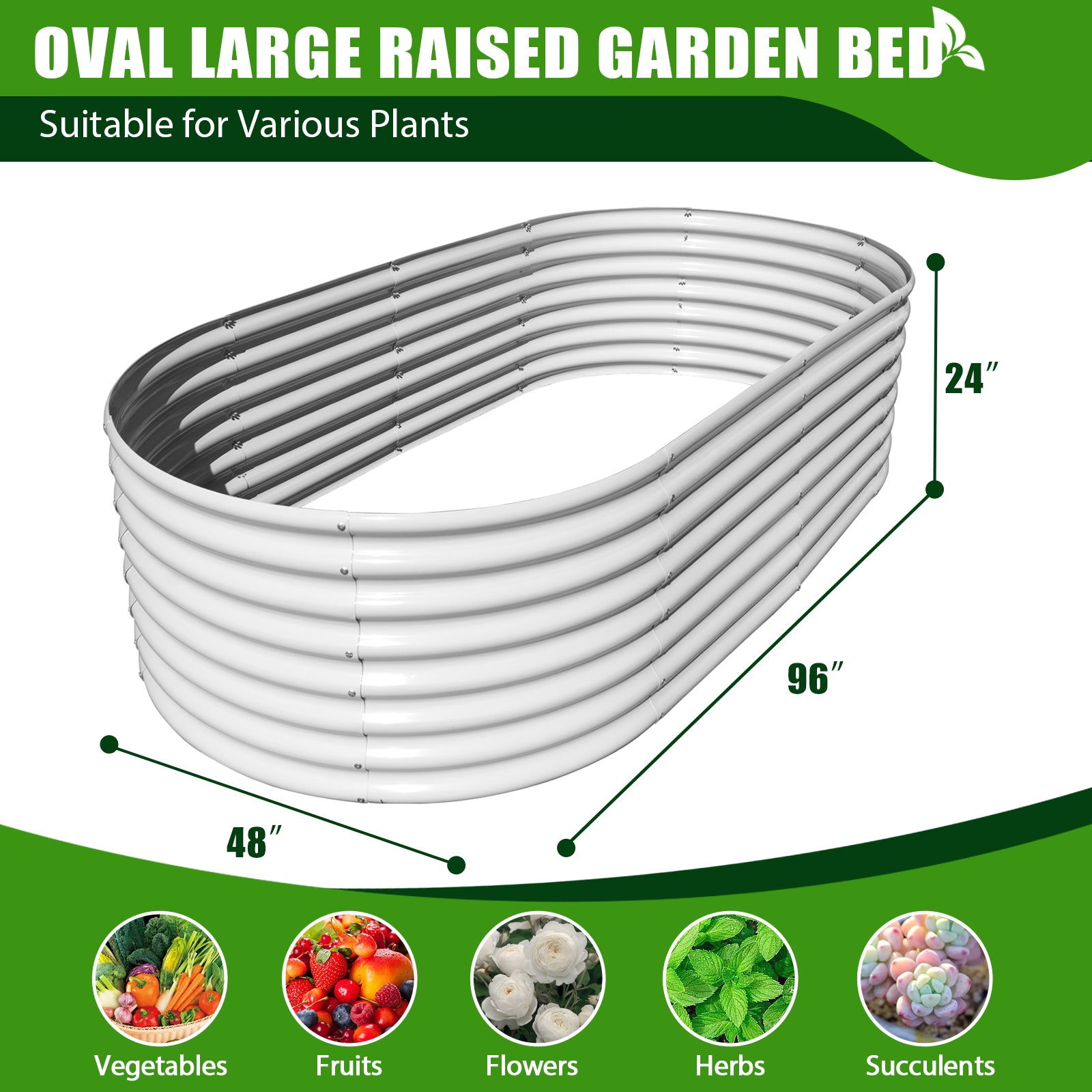 8X4X2ft Galvanized Raised Garden Bed, Oval Above Ground Modular Metal Outdoor Planter Boxes(Antique White) - Tramull Metal Raised Garden Beds - Durable, Modular, Quality Galvanized Steel Garden Beds