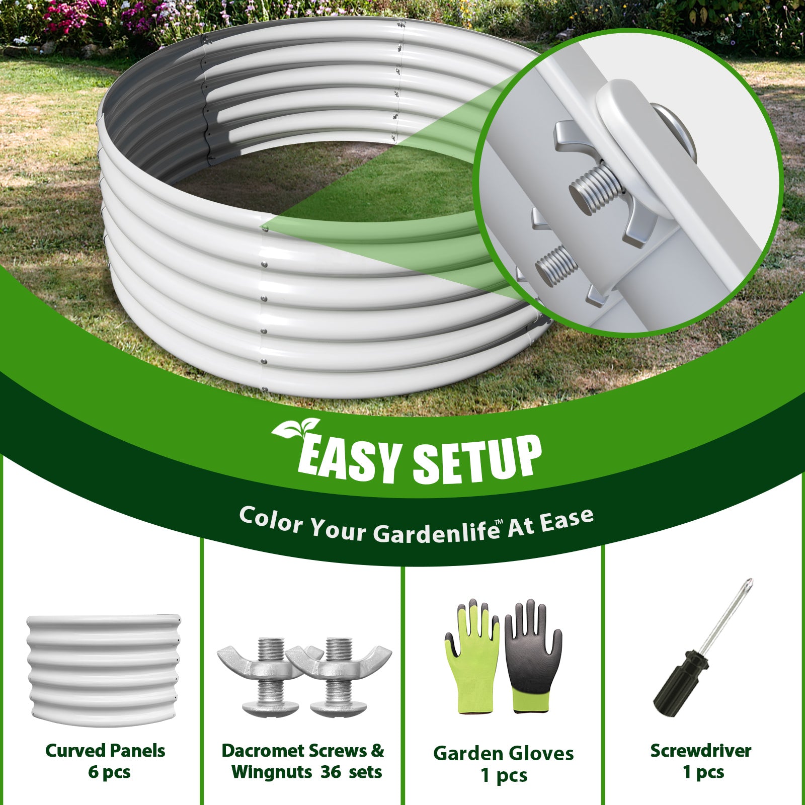 2 Pack-4Ft Round Galvanized Raised Garden Bed, 18” Tall Above Ground Modular Metal Planter Boxes Outdoor For Vegetables Flowers Herbs, Anti-Rust & Easy-Setup Antique White - Tramull Metal Raised Garden Beds - Durable, Modular, Quality Galvanized Steel Garden Beds