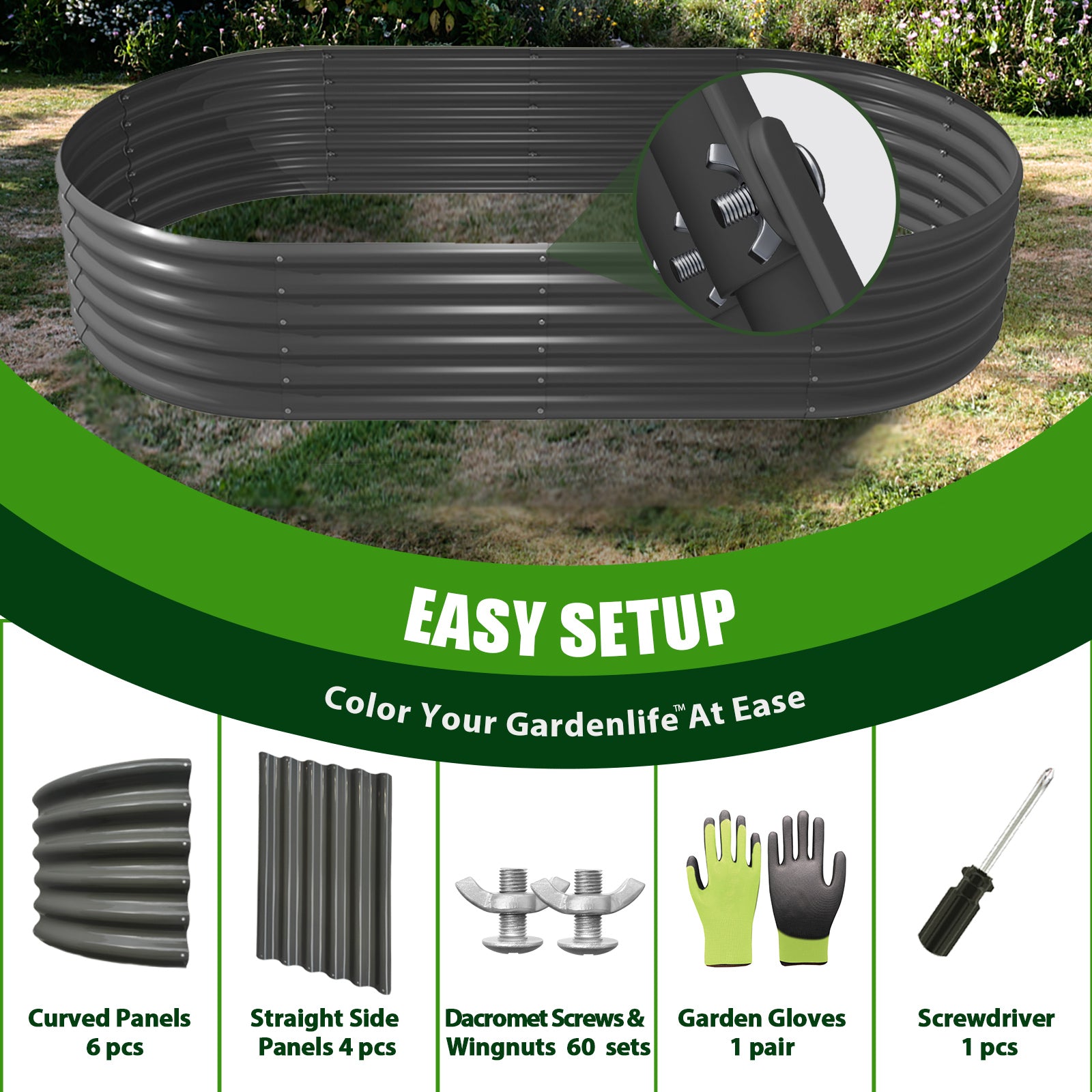 TRAMULL 6-Pack 4X4X1.5ft & 8X4X1.5ft Deep Root Galvanized Raised Garden Beds Outdoor for Planting Vegetables Flowers Herb - Tramull Metal Raised Garden Beds - Durable, Modular, Quality Galvanized Steel Garden Beds