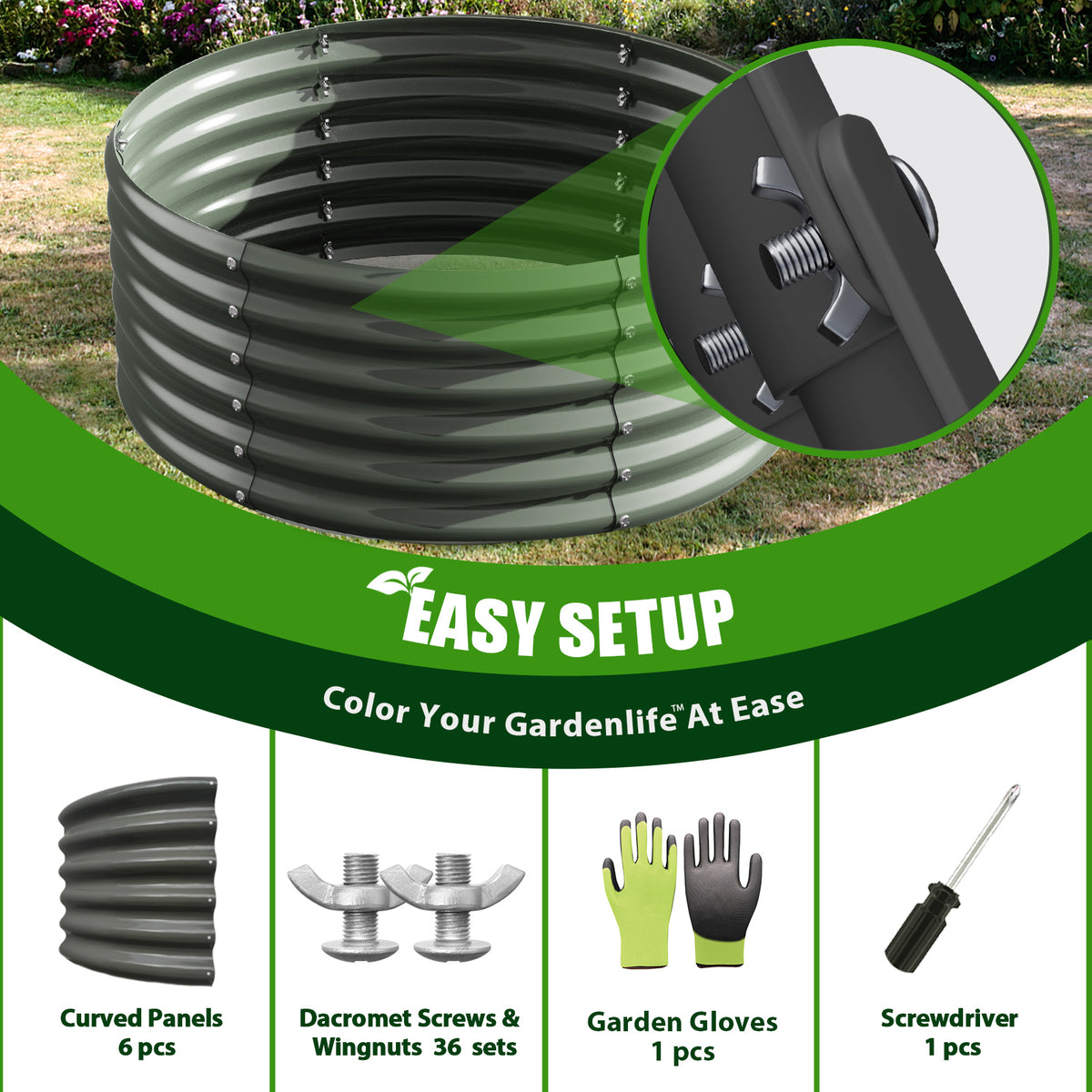 2 Pack-4Ft Round Galvanized Raised Garden Bed, 18” Tall Above Ground Modular Metal Planter Boxes Outdoor For Vegetables Flowers Herbs, Anti-Rust & Easy-Setup Quartz Grey - Tramull Metal Raised Garden Beds - Durable, Modular, Quality Galvanized Steel Garden Beds