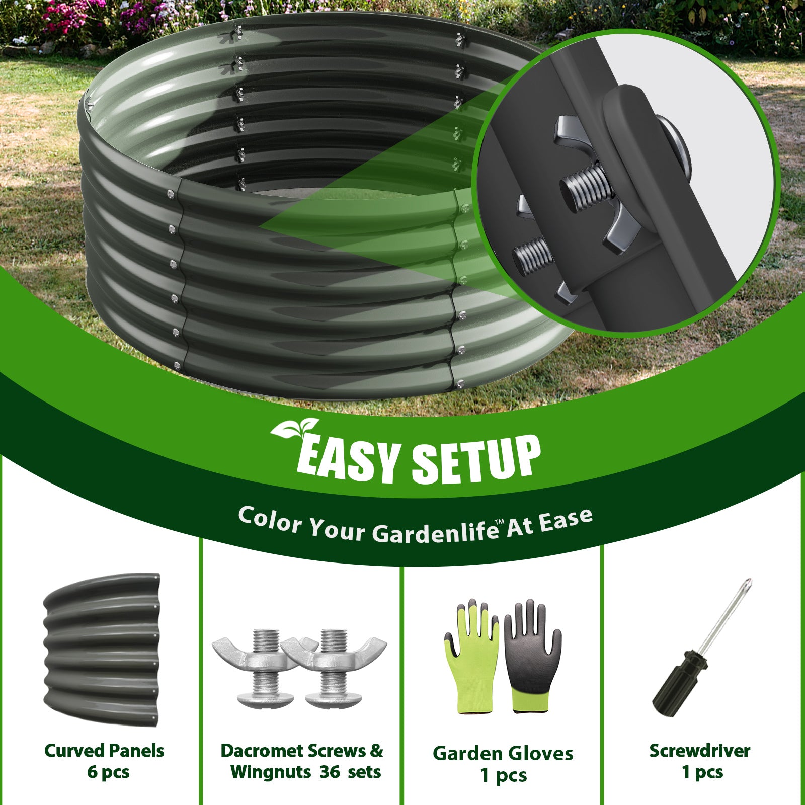 2 Pack-4Ft Round Galvanized Raised Garden Bed, 18” Tall Above Ground Modular Metal Planter Boxes Outdoor For Vegetables Flowers Herbs, Anti-Rust & Easy-Setup Quartz Grey - Tramull Metal Raised Garden Beds - Durable, Modular, Quality Galvanized Steel Garden Beds