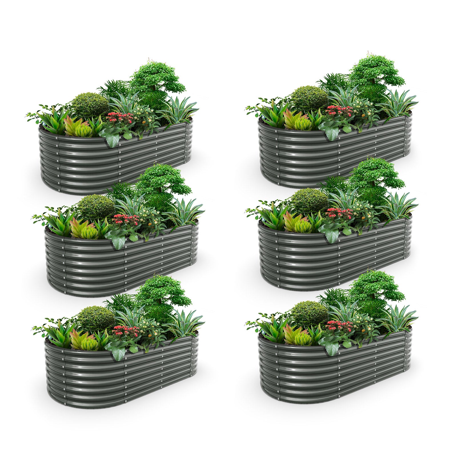 TRAMULL 8X4X2ft Galvanized Raised Garden Bed, Oval Above Ground Modular Metal Outdoor Planter Boxes(Quartz Grey) - Tramull Metal Raised Garden Beds - Durable, Modular, Quality Galvanized Steel Garden Beds