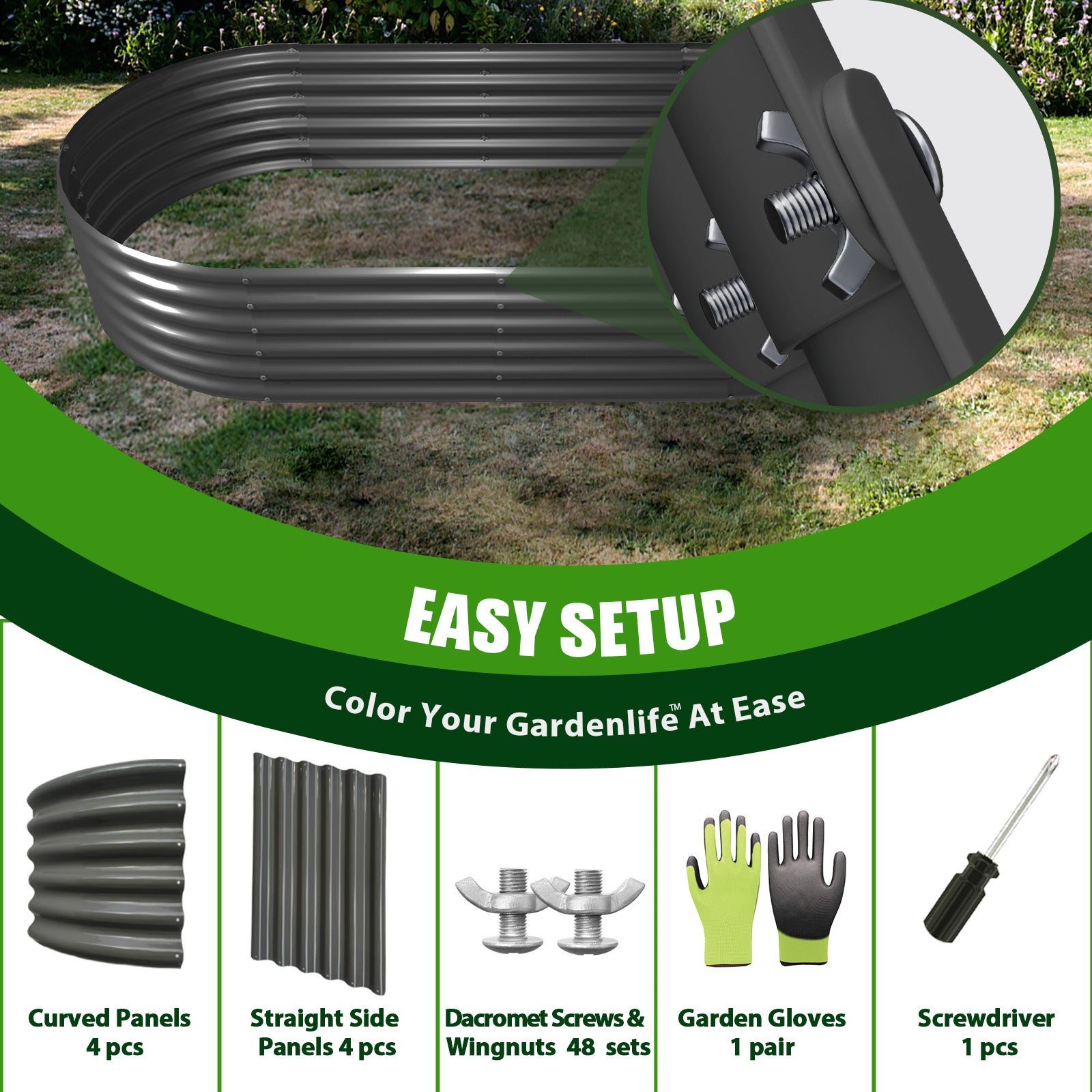 TRAMULL 6X2X1.5 ft Galvanized Raised Garden Beds Outdoor, Oval Round Metal Planter Box (Quartz Grey) - Tramull Metal Raised Garden Beds - Durable, Modular, Quality Galvanized Steel Garden Beds