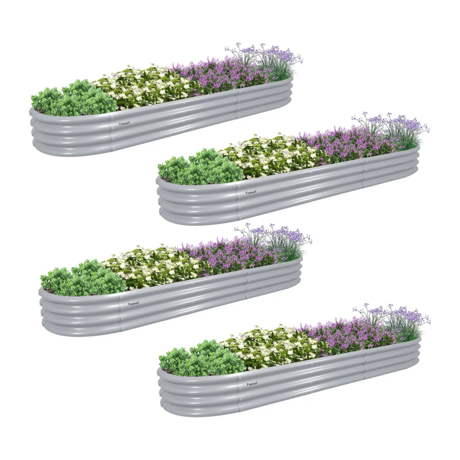 Bundle of 4 | 12" Tall 12x2ft Oval Metal Raised Garden Beds