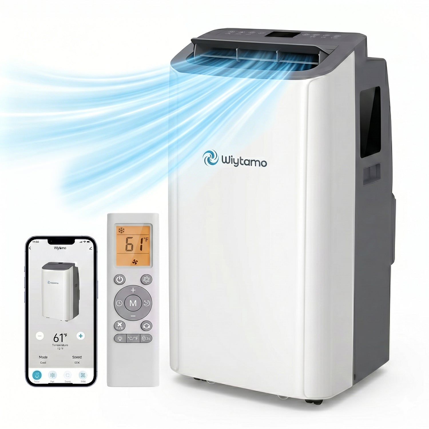 14,000 BTU Portable Air Conditioner up to 700 Sq.Ft.with Heating, Wifi Enabled, Remote Control, Auto Swing（White）
