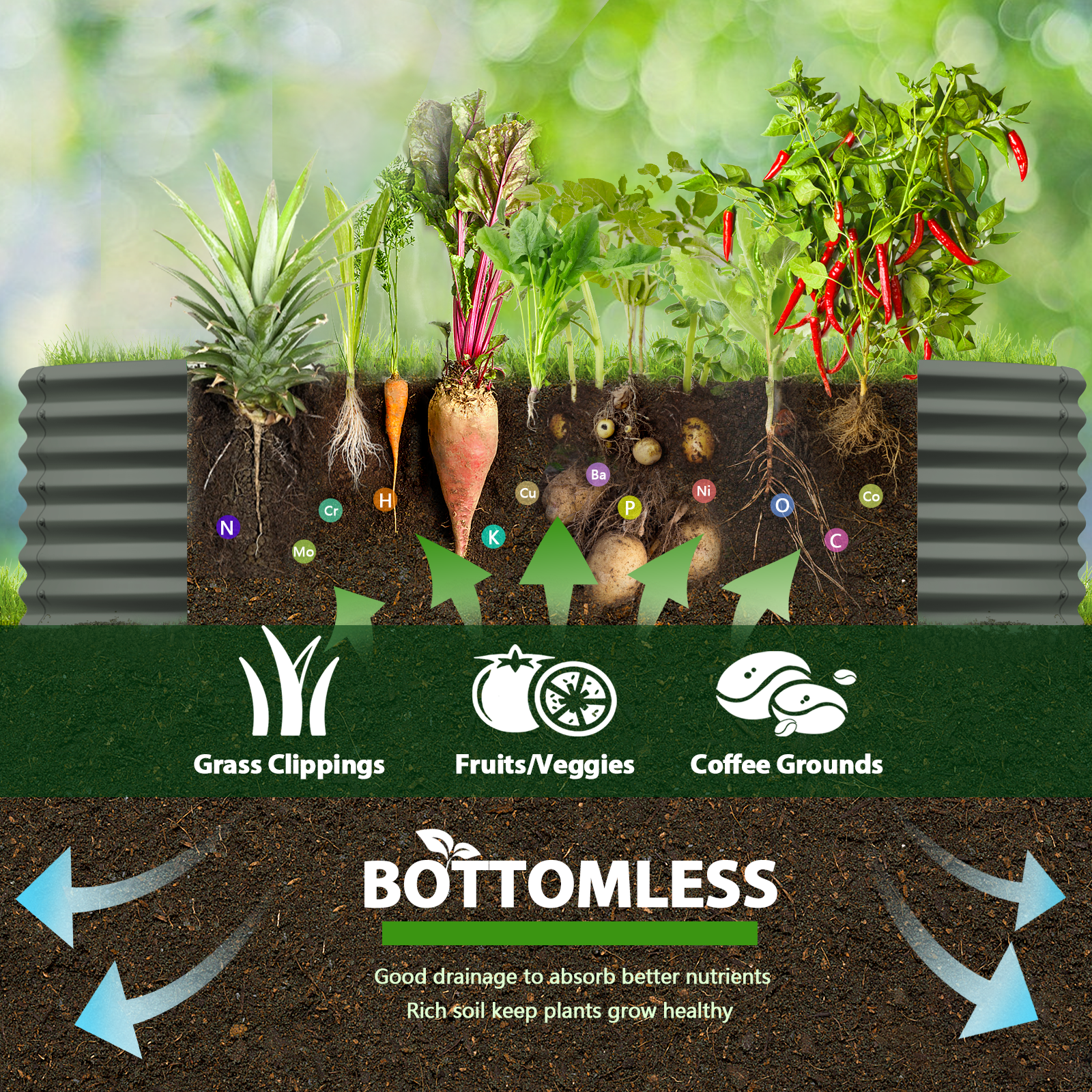 TRAMULL 8X4X2ft Galvanized Raised Garden Bed, Oval Above Ground Modular Metal Outdoor Planter Boxes(Quartz Grey) - Tramull Metal Raised Garden Beds - Durable, Modular, Quality Galvanized Steel Garden Beds