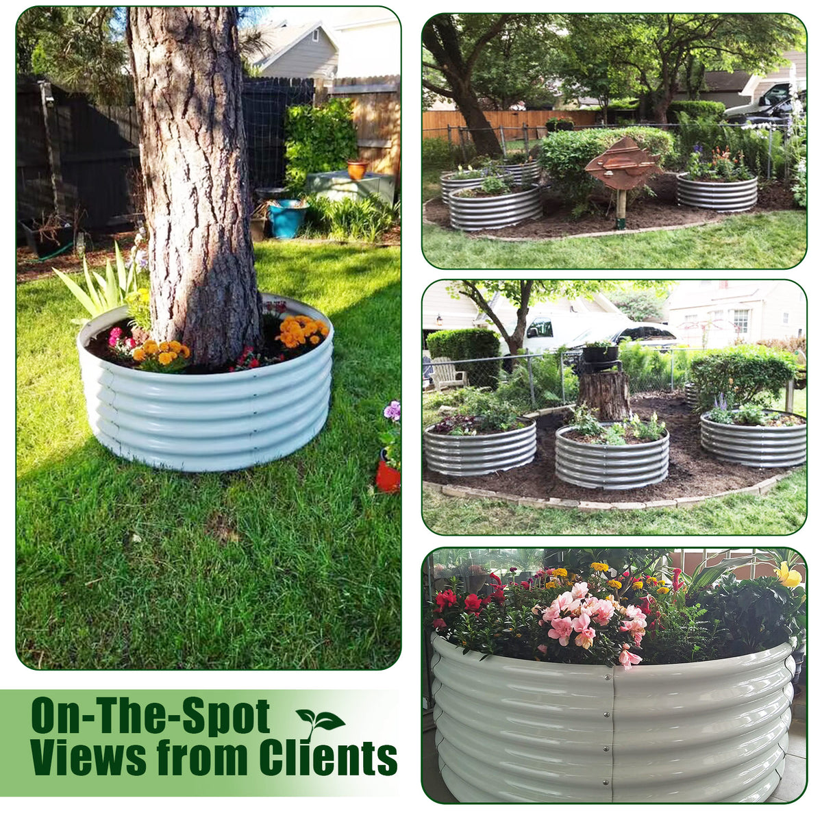 2 Pack-4Ft Round Galvanized Raised Garden Bed, 18” Tall Above Ground Modular Metal Planter Boxes Outdoor For Vegetables Flowers Herbs, Anti-Rust & Easy-Setup Antique White - Tramull Metal Raised Garden Beds - Durable, Modular, Quality Galvanized Steel Garden Beds