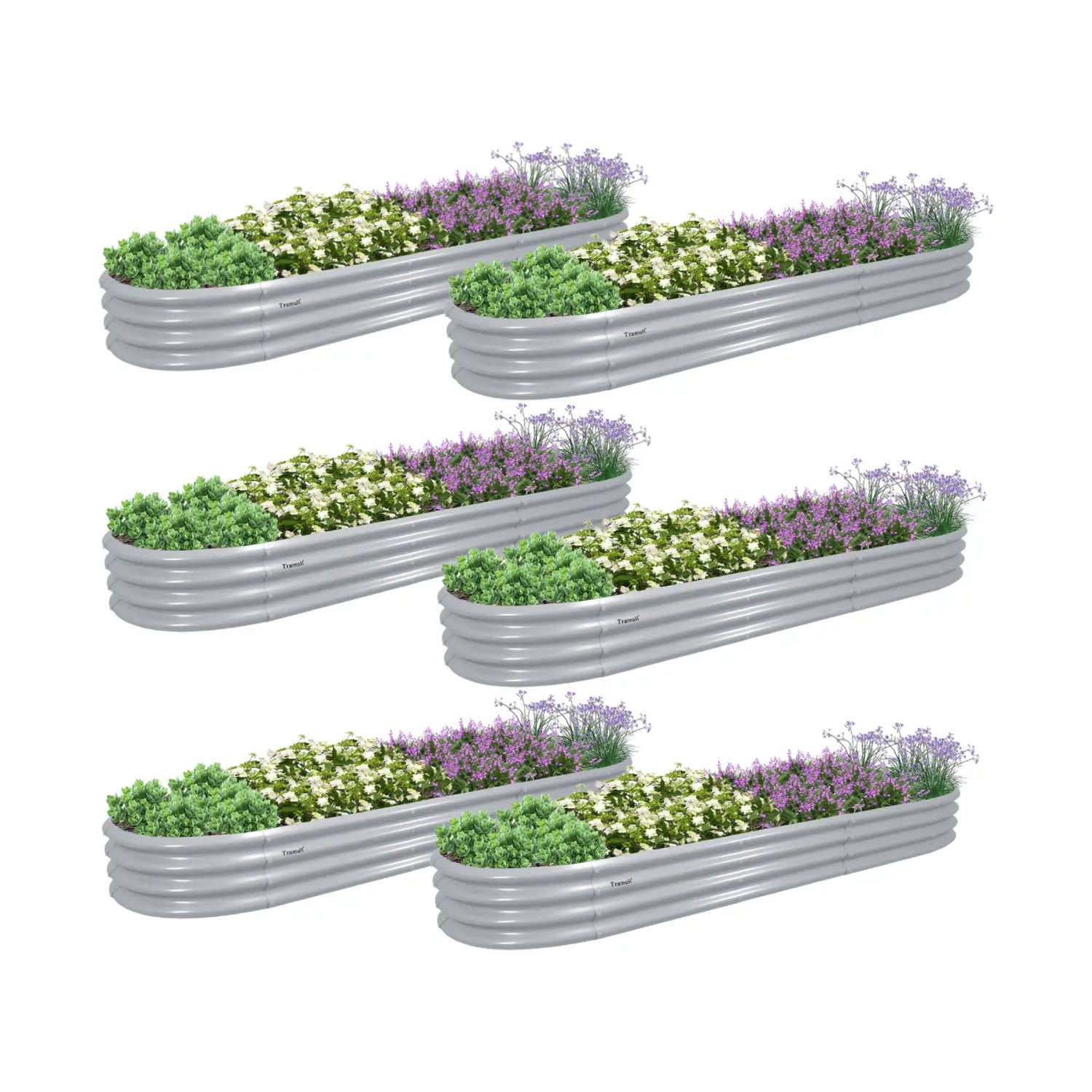 Bundle of 6 | 12" Tall 12x2ft Oval Metal Raised Garden Beds