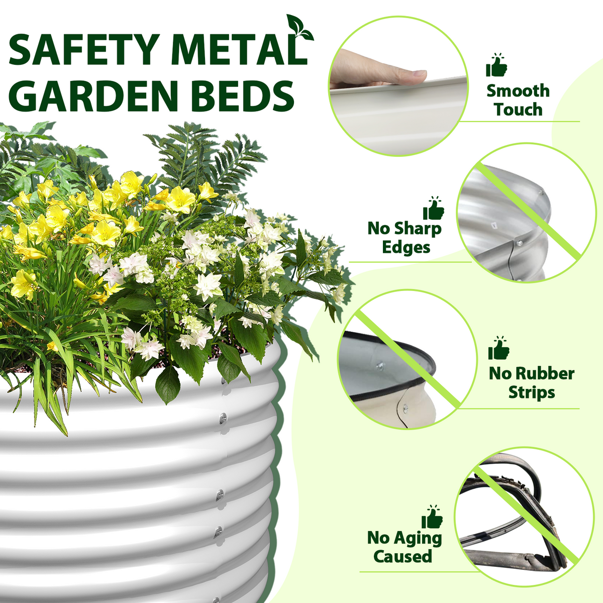 8X4X2ft Galvanized Raised Garden Bed, Oval Above Ground Modular Metal Outdoor Planter Boxes(Antique White) - Tramull Metal Raised Garden Beds - Durable, Modular, Quality Galvanized Steel Garden Beds