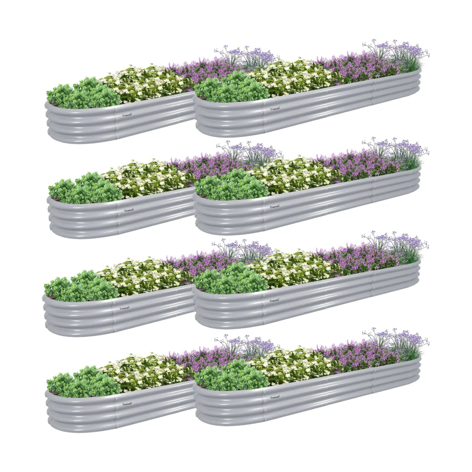 Bundle of 8 | 12" Tall 12x2ft Oval Metal Raised Garden Beds