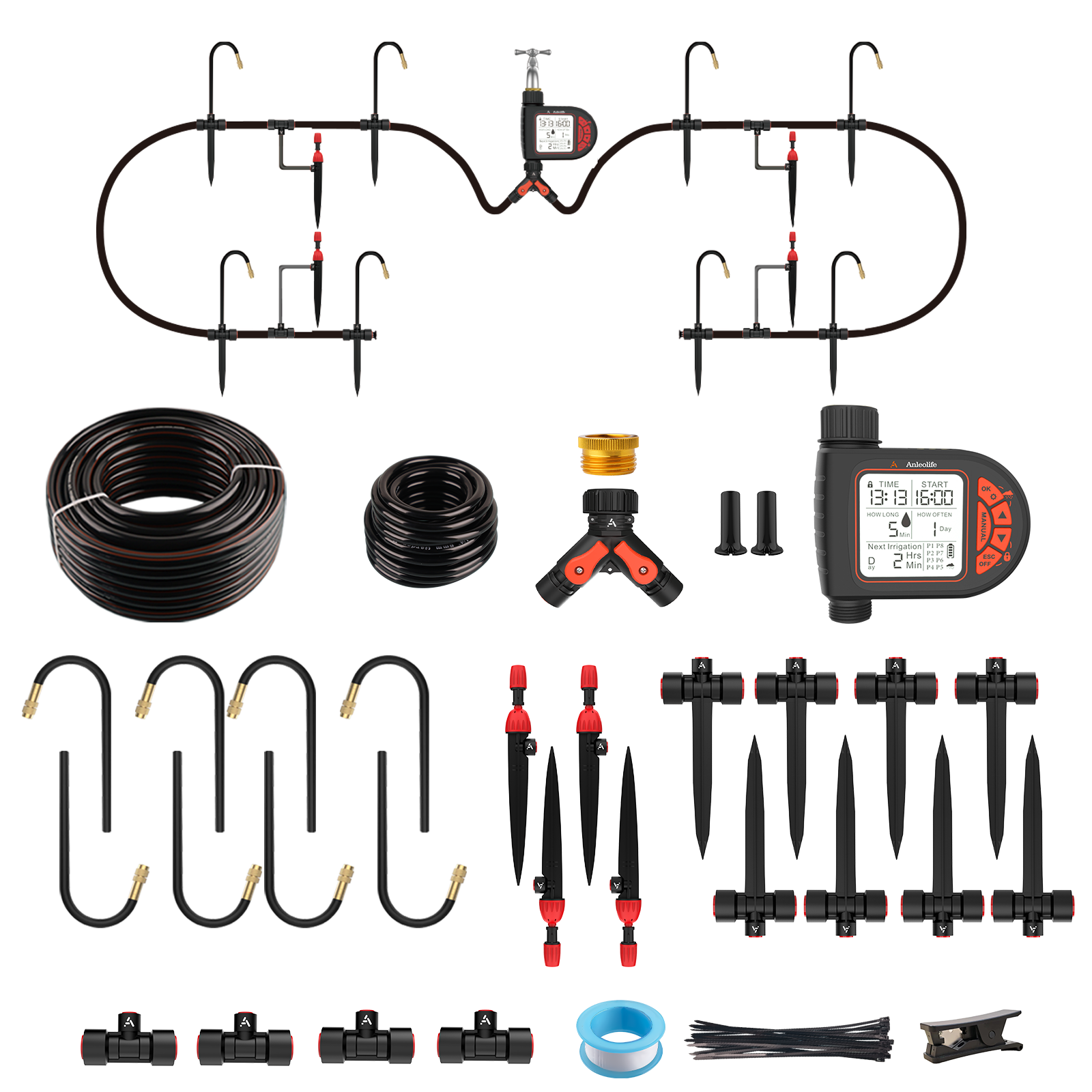 230FT Drip Irrigation System Kit, Complete Garden Watering System with 1/2” & 1/4” Quick-Connect Tubing, 32 Adjustable Emitters for Raised Beds, Lawn, Greenhouse, Potted Plants - Tramull Metal Raised Garden Beds - Durable, Modular, Quality Galvanized Steel Garden Beds