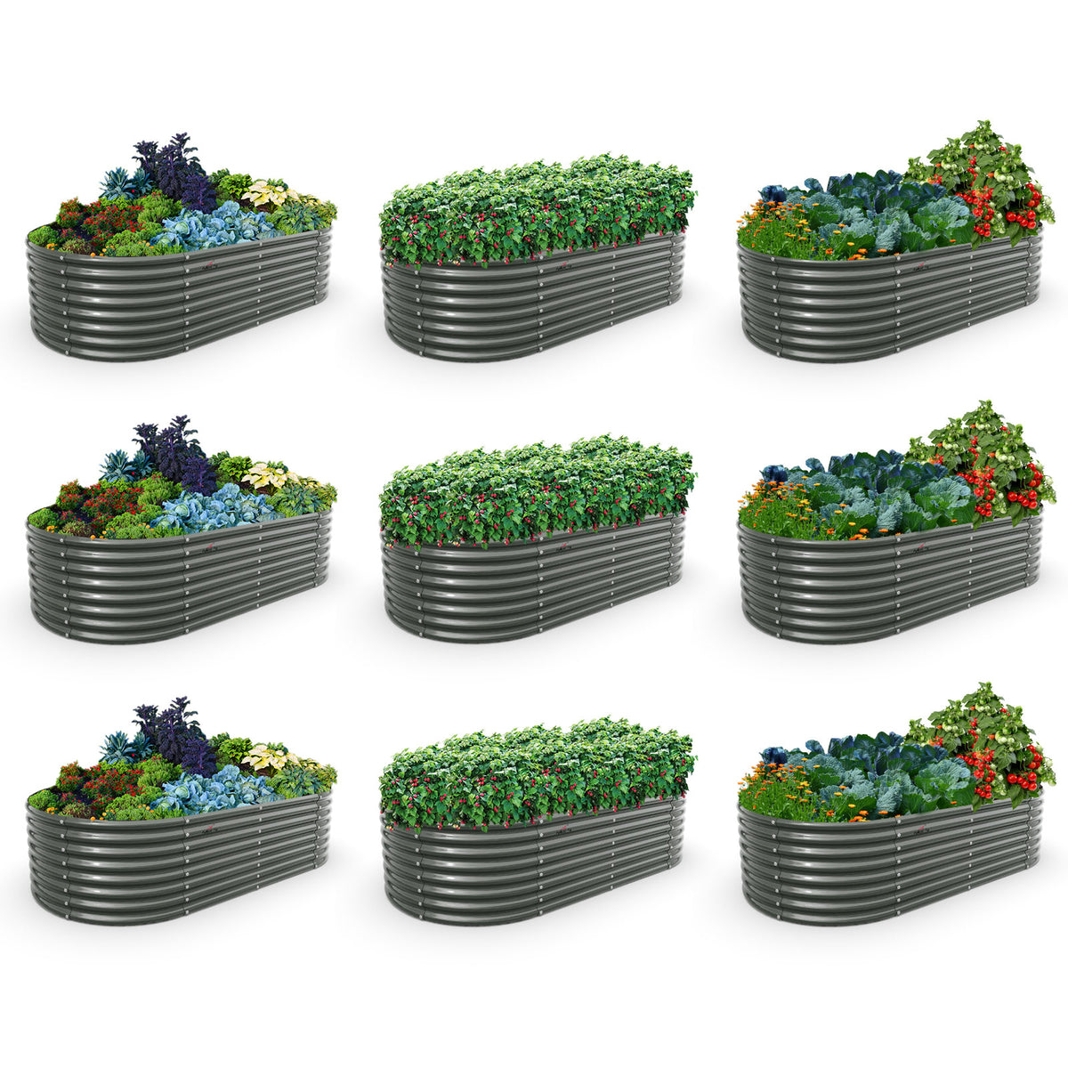 TRAMULL 8X4X2ft Galvanized Raised Garden Bed, Oval Above Ground Modular Metal Outdoor Planter Boxes(Quartz Grey) - Tramull Metal Raised Garden Beds - Durable, Modular, Quality Galvanized Steel Garden Beds
