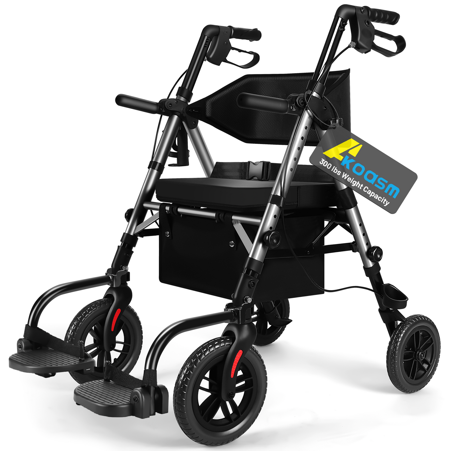 AKOASM Foldable Rollator Walker for Seniors with Seat, Lightweight 2 In 1 Rolling Walkers Wheelchair Combo for Adult, Transport Chair with Brakes, Adjustable Seat and Handle, 300 Lb. Weight Capacity
