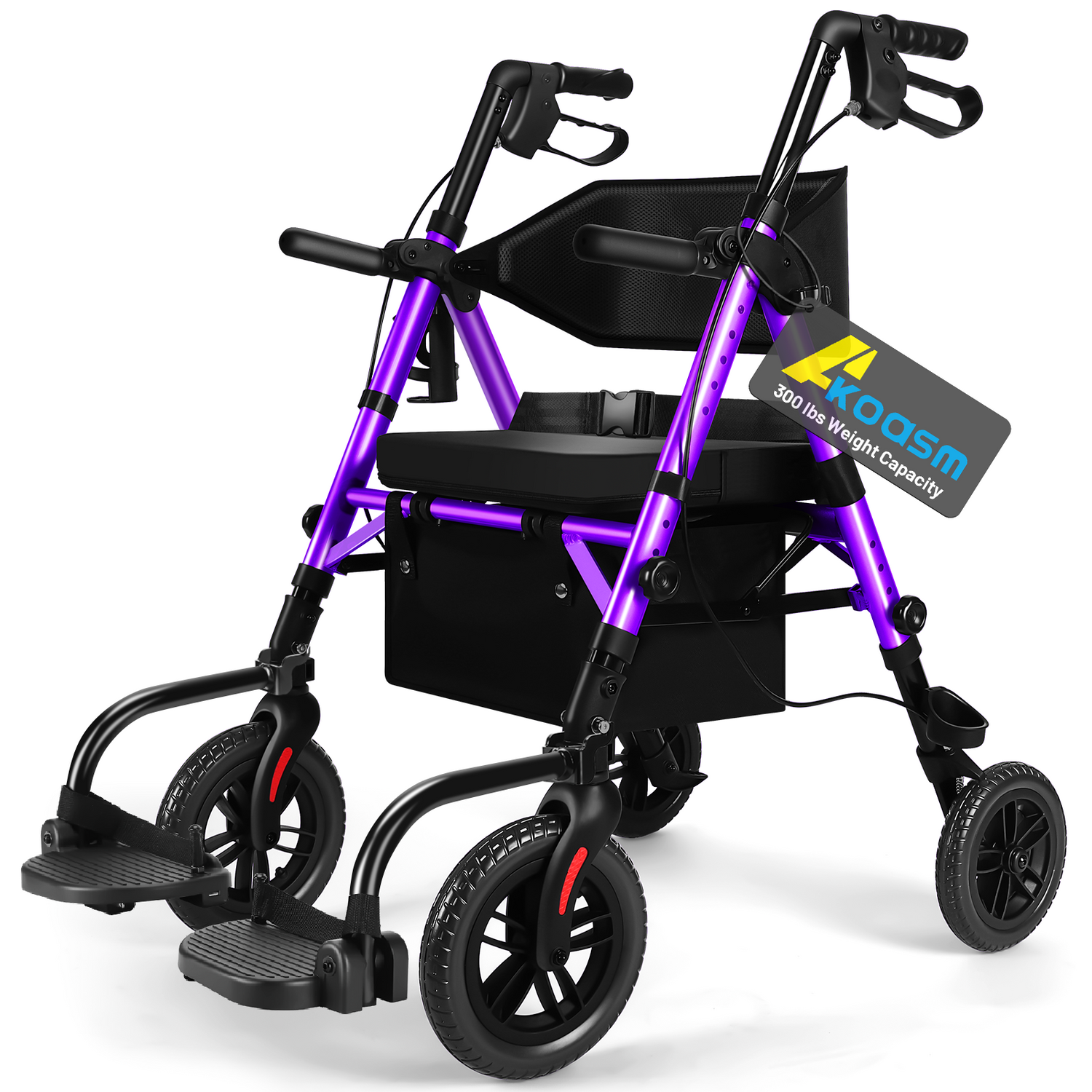 AKOASM Foldable Rollator Walker for Seniors with Seat, Lightweight 2 In 1 Rolling Walkers Wheelchair Combo for Adult, Transport Chair with Brakes, Adjustable Seat and Handle, 300 Lb. Weight Capacity