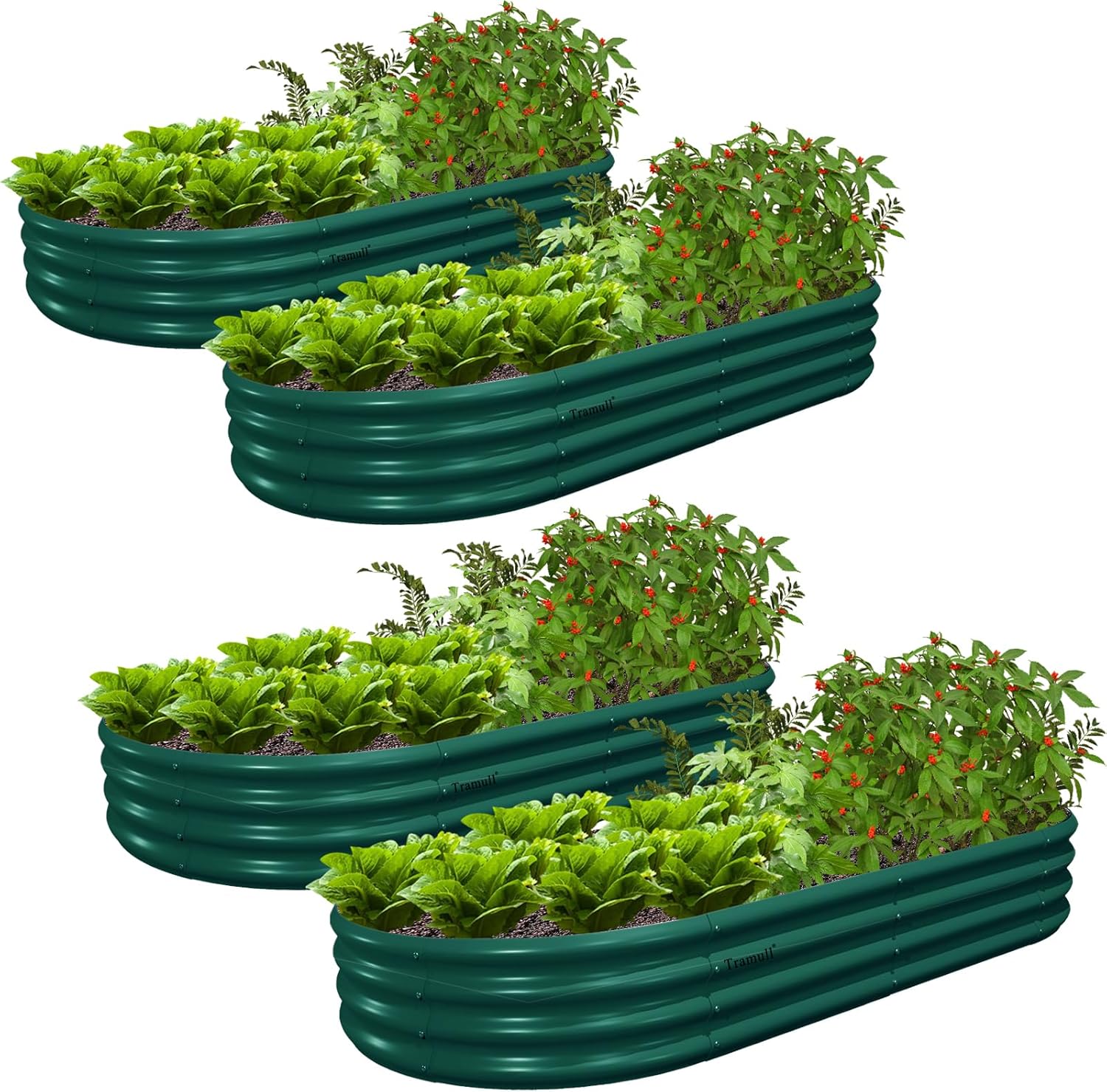 4 Pack 6x3x1FT Galvanized Raised Garden Bed Kit Oval Metal Ground Planter Box Outdoor Bottomless Planter Raised Beds for Vegetables Flowers Herbs Fruits(Green)
