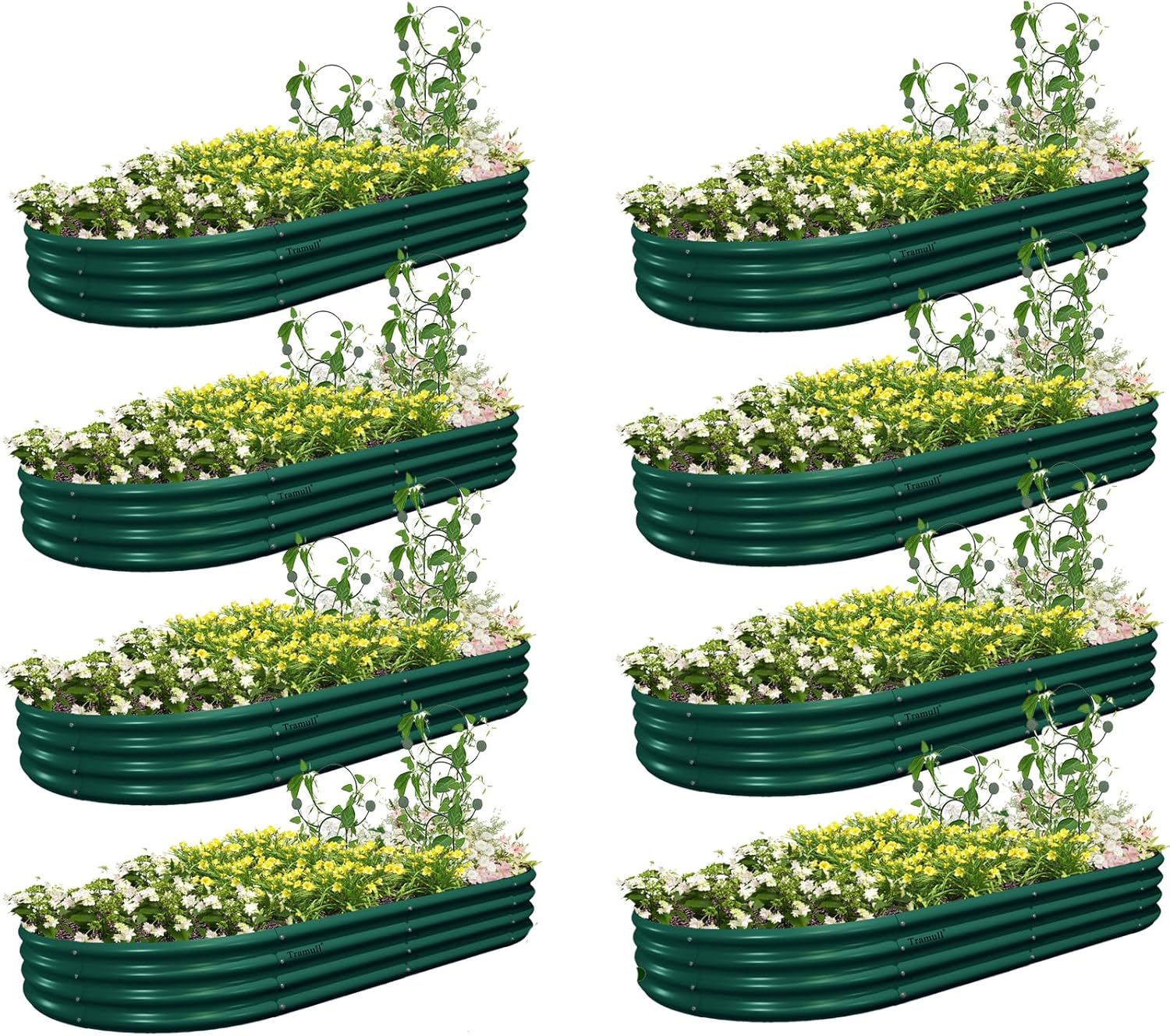 8 Pack 6x3x1FT Galvanized Raised Garden Bed Kit Oval Metal Ground Planter Box Outdoor Bottomless Planter Raised Beds for Vegetables Flowers Herbs Fruits, Gray