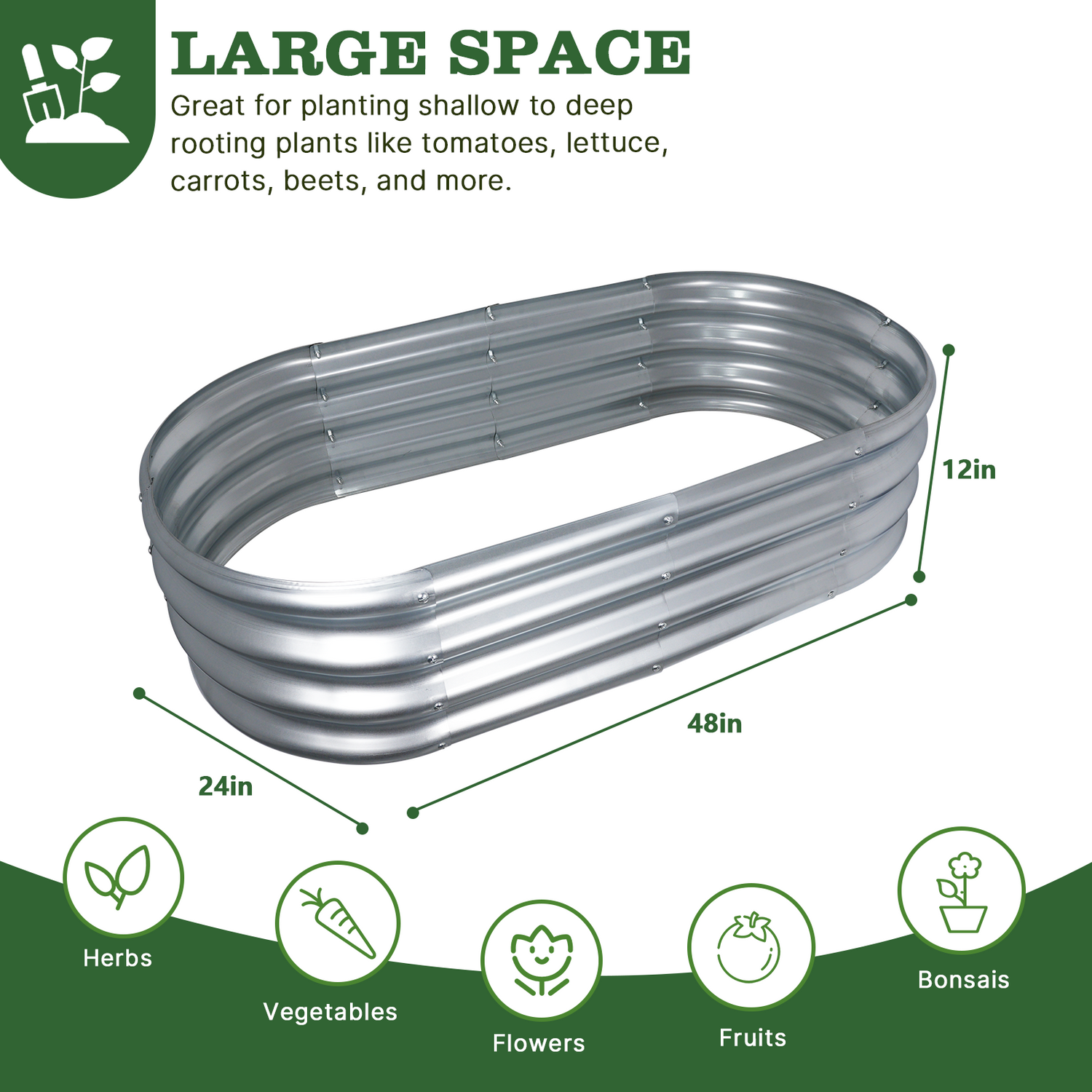 TRAMULL 4*2*1FT Raised Garden Bed Kits, Outdoor Oval Metal Galvanized Ground Planter Garden Boxes for Planting Plants Vegetables