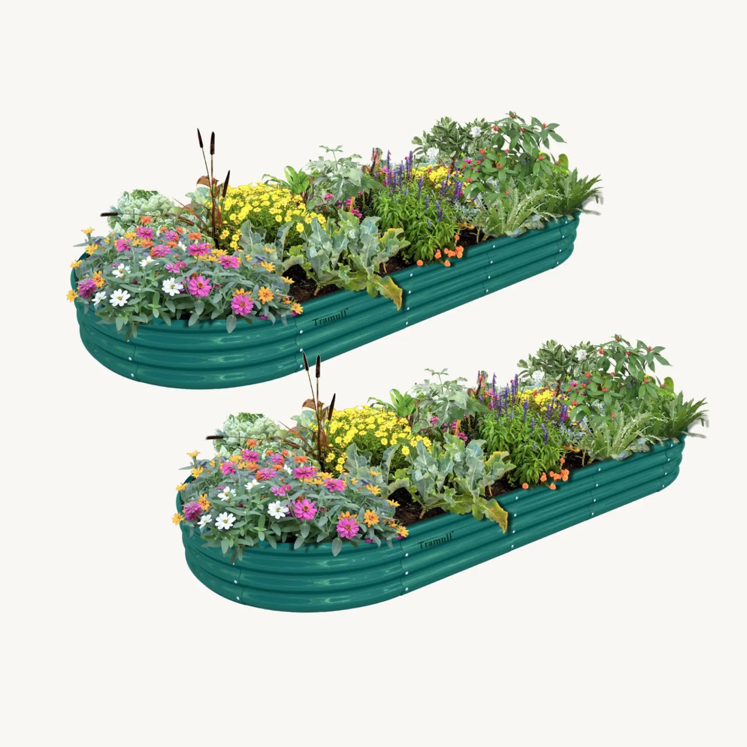 Bundle of 2 | 12" Tall 8x3ft Oval Metal Raised Garden Beds (Green)