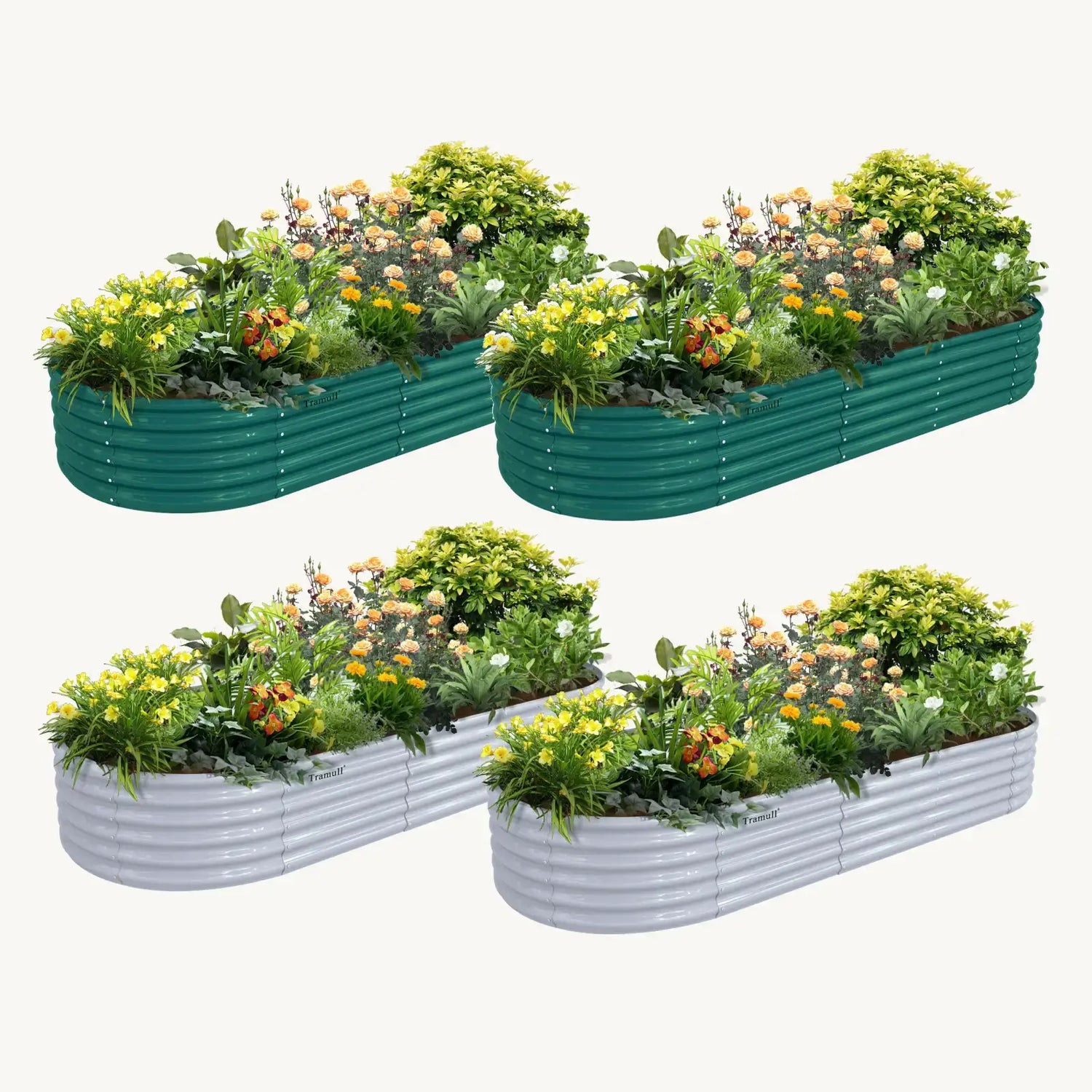 Bundle of 4 | 18" Tall 8x3ft Oval Metal Raised Garden Beds