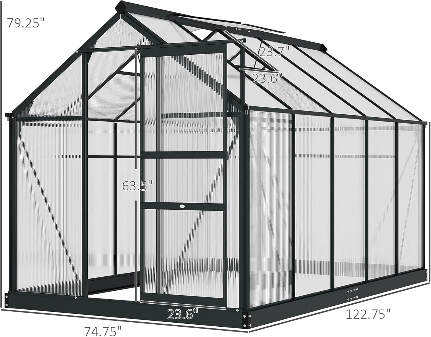 TRAMULL 6x8 ft Polycarbonate Greenhouse for Outdoors, Upgraded Heavy Duty Aluminum Frame Walk-in Green House Garden Adjustment Roof Vent,Hinged Door,Rain Gutter