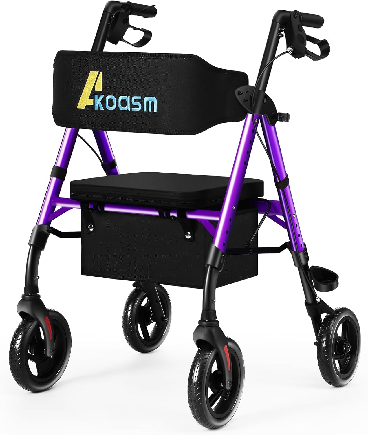 Lightweight Foldable Rollator Walkers for Seniors with Seat - Adult Rolling Walker with Seat and Brakes, 300 lb Capacity, All Terrain 8" Big Roller Wheels, Adjustable Handles and Seat Height, Yellow