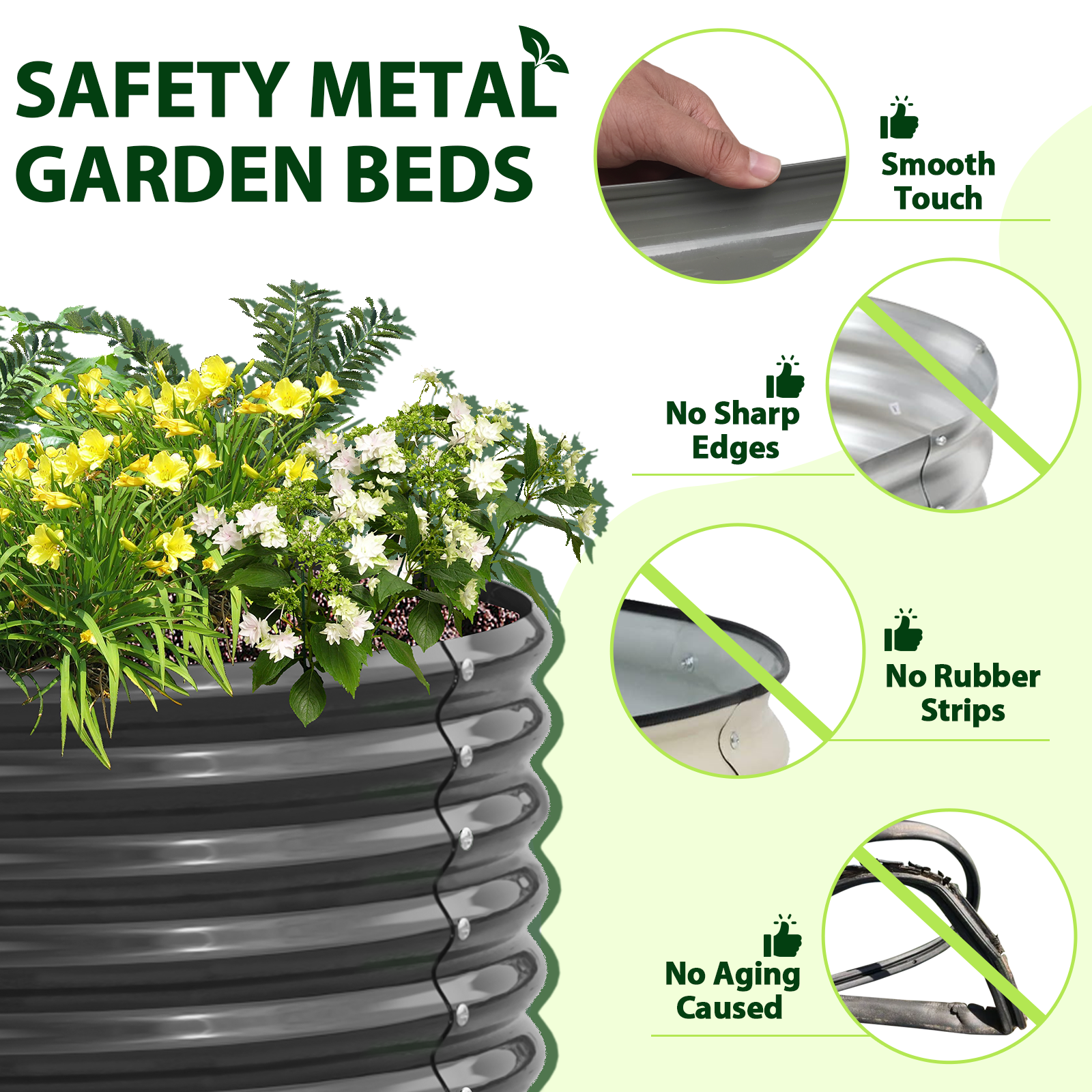 TRAMULL 6-Pack 4X4X1.5ft & 6X2X1.5ft Deep Root Galvanized Raised Garden Beds Outdoor for Planting Vegetables Flowers Herb, Quartz Grey - Tramull Metal Raised Garden Beds - Durable, Modular, Quality Galvanized Steel Garden Beds