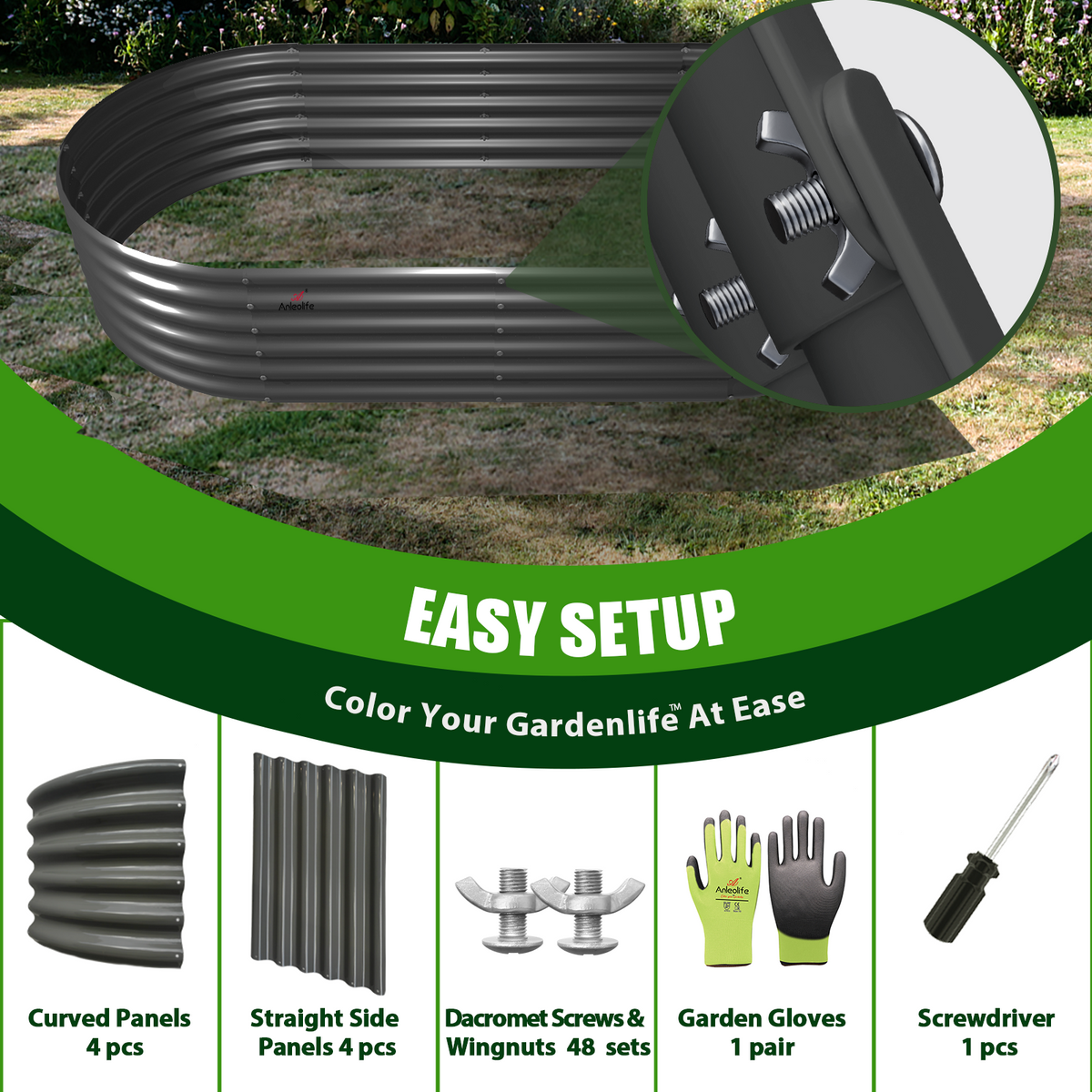 TRAMULL 6-Pack 4X4X1.5ft & 6X2X1.5ft Deep Root Galvanized Raised Garden Beds Outdoor for Planting Vegetables Flowers Herb, Quartz Grey - Tramull Metal Raised Garden Beds - Durable, Modular, Quality Galvanized Steel Garden Beds