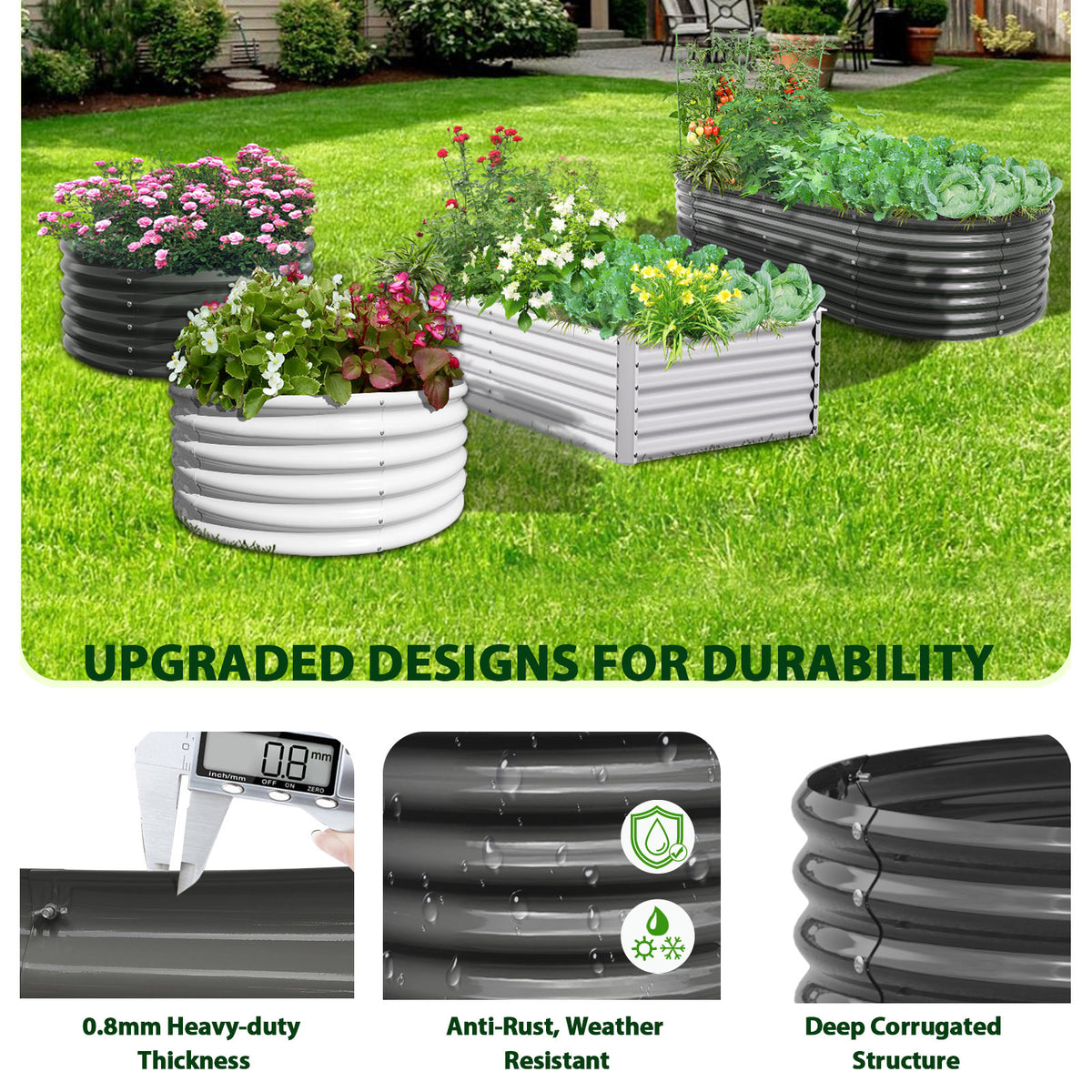 2 Pack-4Ft Round Galvanized Raised Garden Bed, 18” Tall Above Ground Modular Metal Planter Boxes Outdoor For Vegetables Flowers Herbs, Anti-Rust & Easy-Setup Quartz Grey - Tramull Metal Raised Garden Beds - Durable, Modular, Quality Galvanized Steel Garden Beds