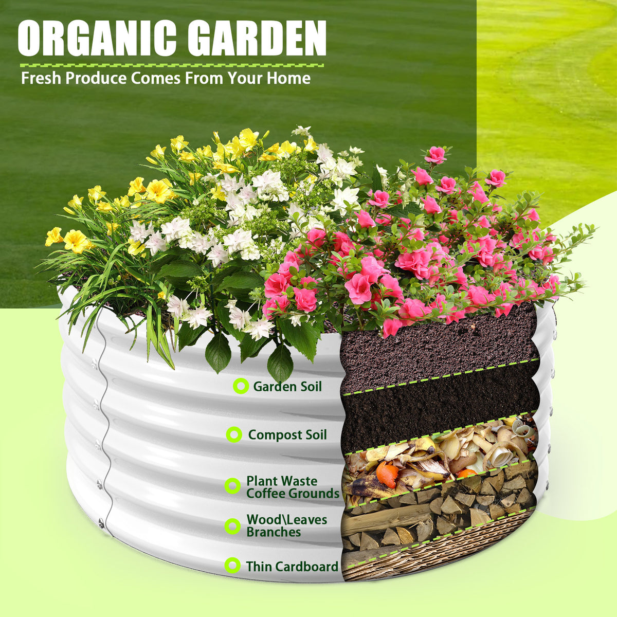 2 Pack-4Ft Round Galvanized Raised Garden Bed, 18” Tall Above Ground Modular Metal Planter Boxes Outdoor For Vegetables Flowers Herbs, Anti-Rust & Easy-Setup Antique White - Tramull Metal Raised Garden Beds - Durable, Modular, Quality Galvanized Steel Garden Beds