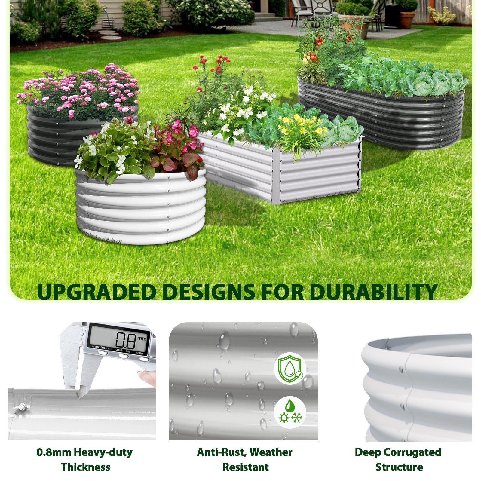 2 Pack-4Ft Round Galvanized Raised Garden Bed, 18” Tall Above Ground Modular Metal Planter Boxes Outdoor For Vegetables Flowers Herbs, Anti-Rust & Easy-Setup Antique White - Tramull Metal Raised Garden Beds - Durable, Modular, Quality Galvanized Steel Garden Beds