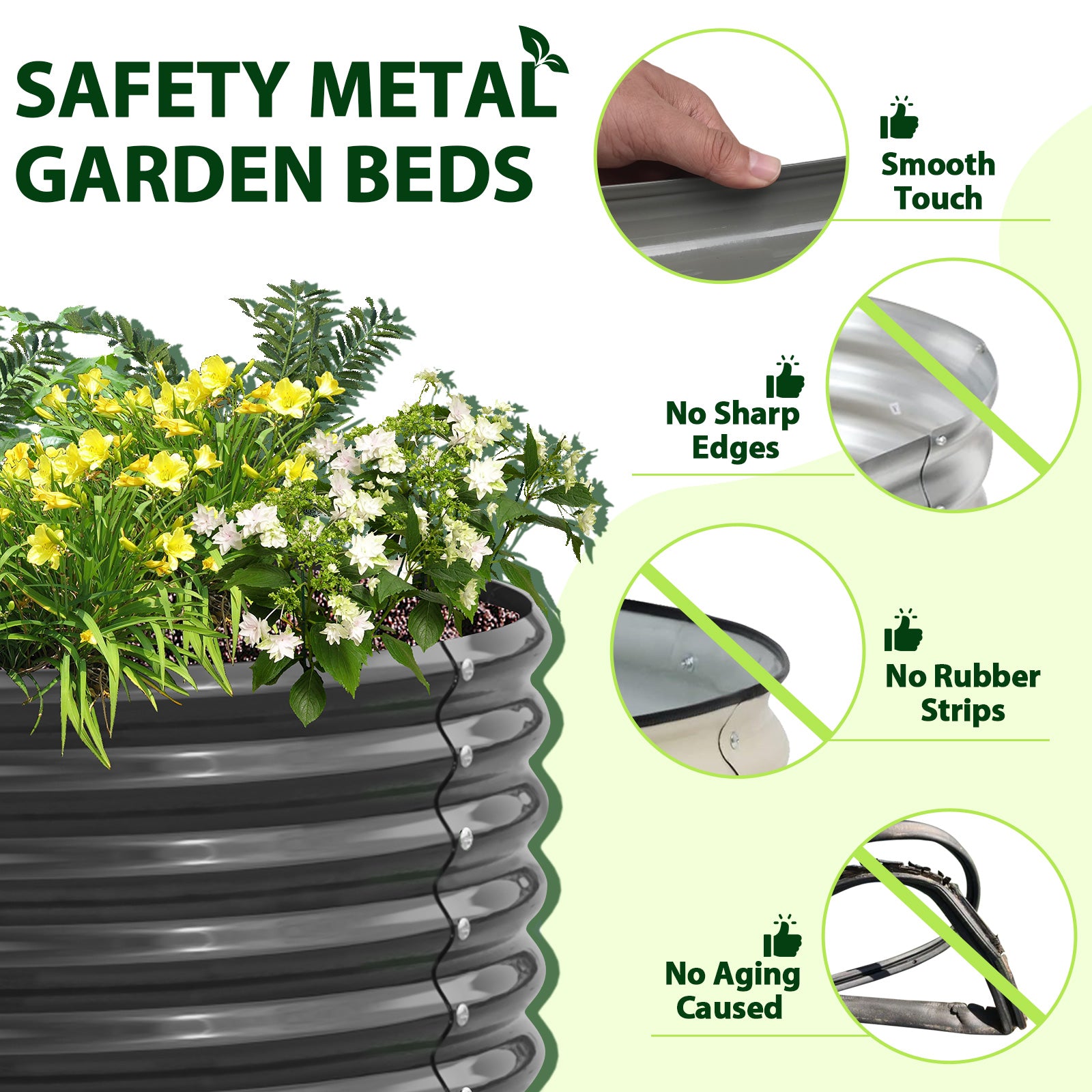 2 Pack-4Ft Round Galvanized Raised Garden Bed, 18” Tall Above Ground Modular Metal Planter Boxes Outdoor For Vegetables Flowers Herbs, Anti-Rust & Easy-Setup Quartz Grey - Tramull Metal Raised Garden Beds - Durable, Modular, Quality Galvanized Steel Garden Beds