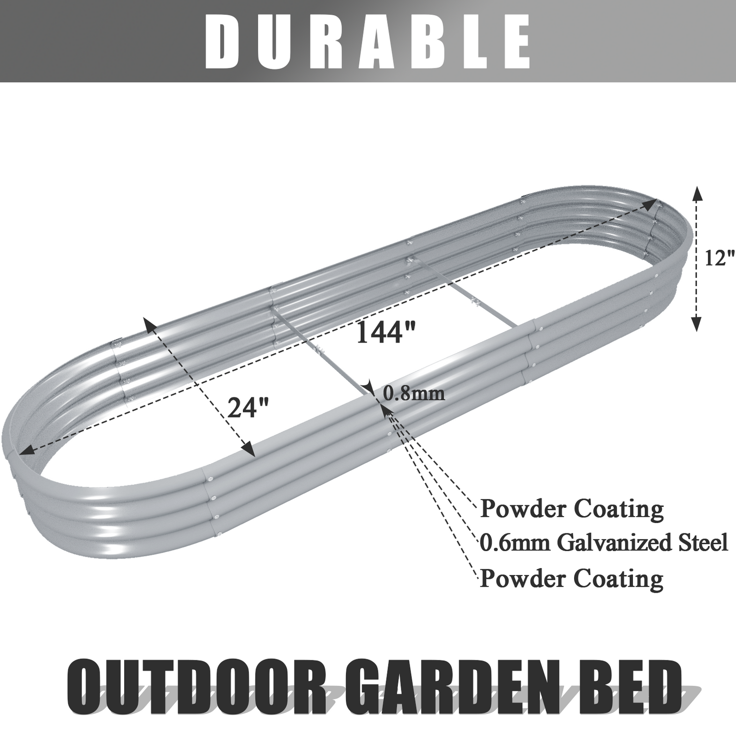 Bundle of 12 | 12" Tall 12x2ft Oval Metal Raised Garden Beds