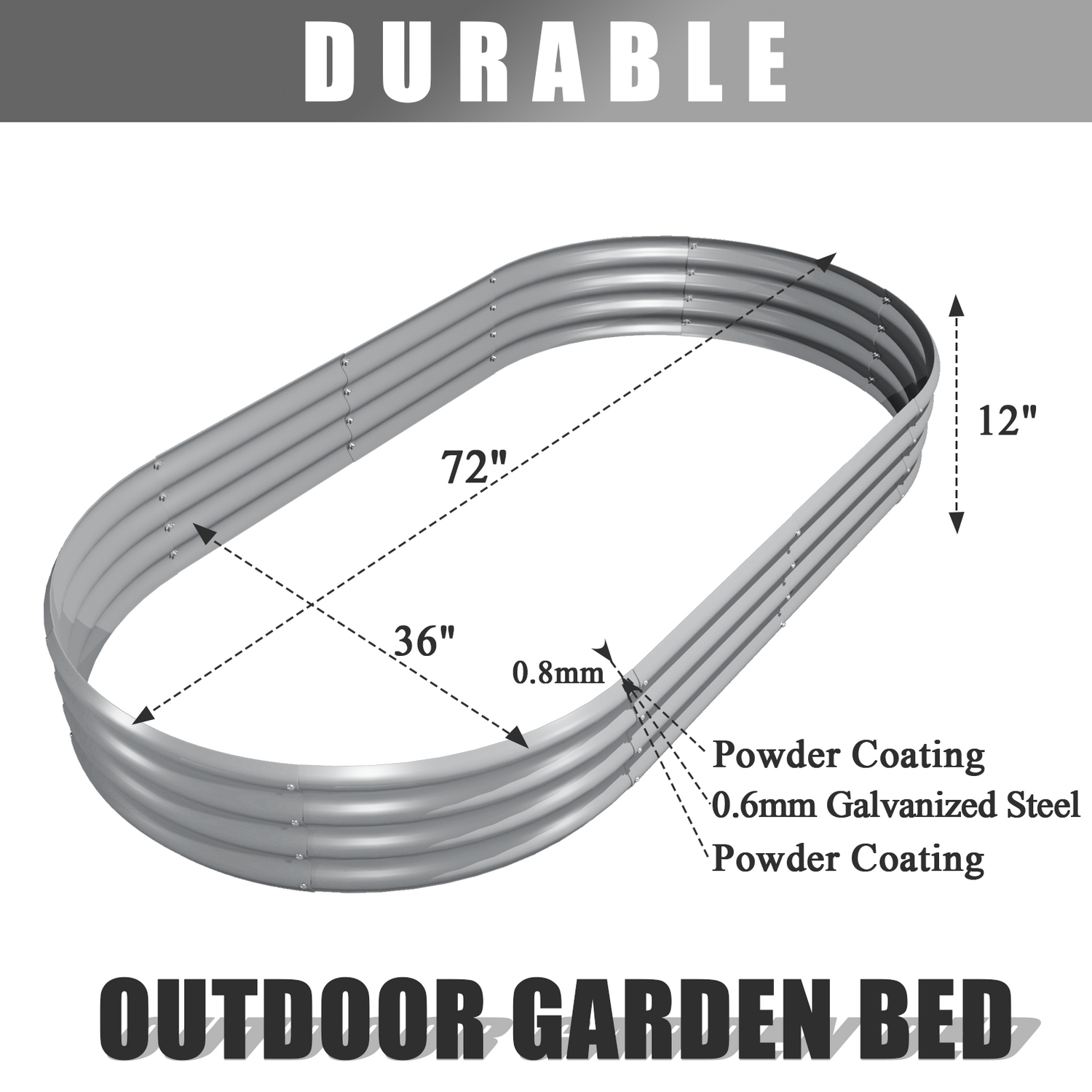 Bundle of 8 | 12" Tall 6x3ft Oval Metal Raised Garden Beds