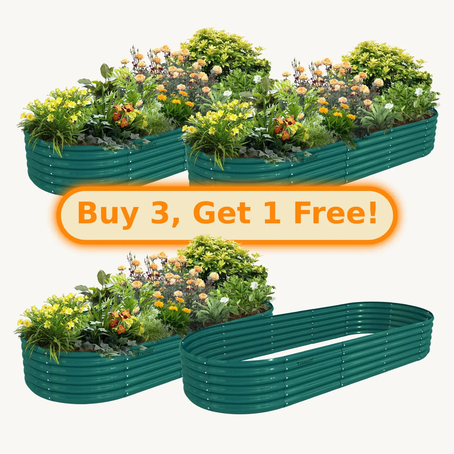 Bundle of 4 | 18" Tall 8x3ft Oval Metal Raised Garden Beds