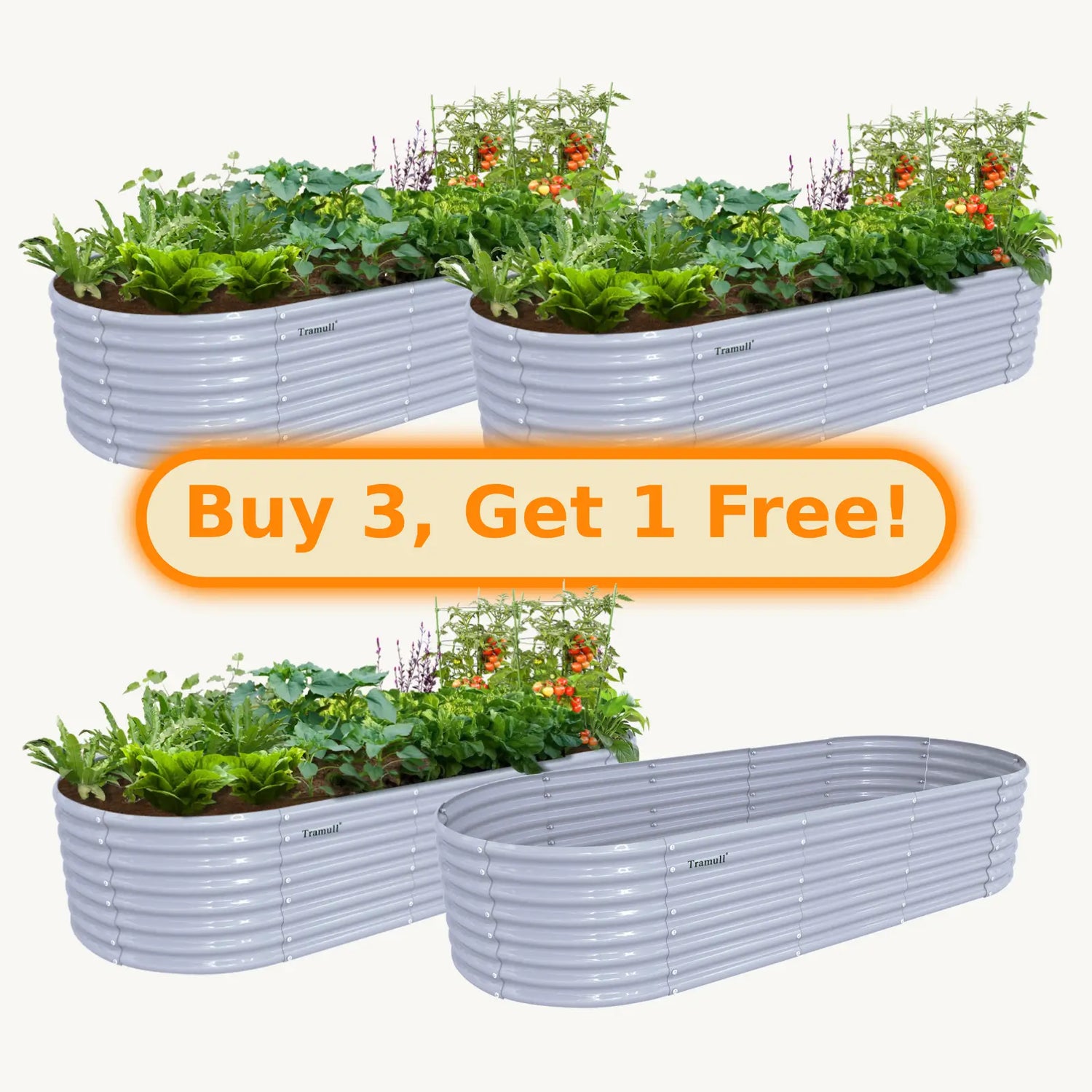 Bundle of 4 | 24" Tall 8x3ft Oval Metal Raised Garden Beds